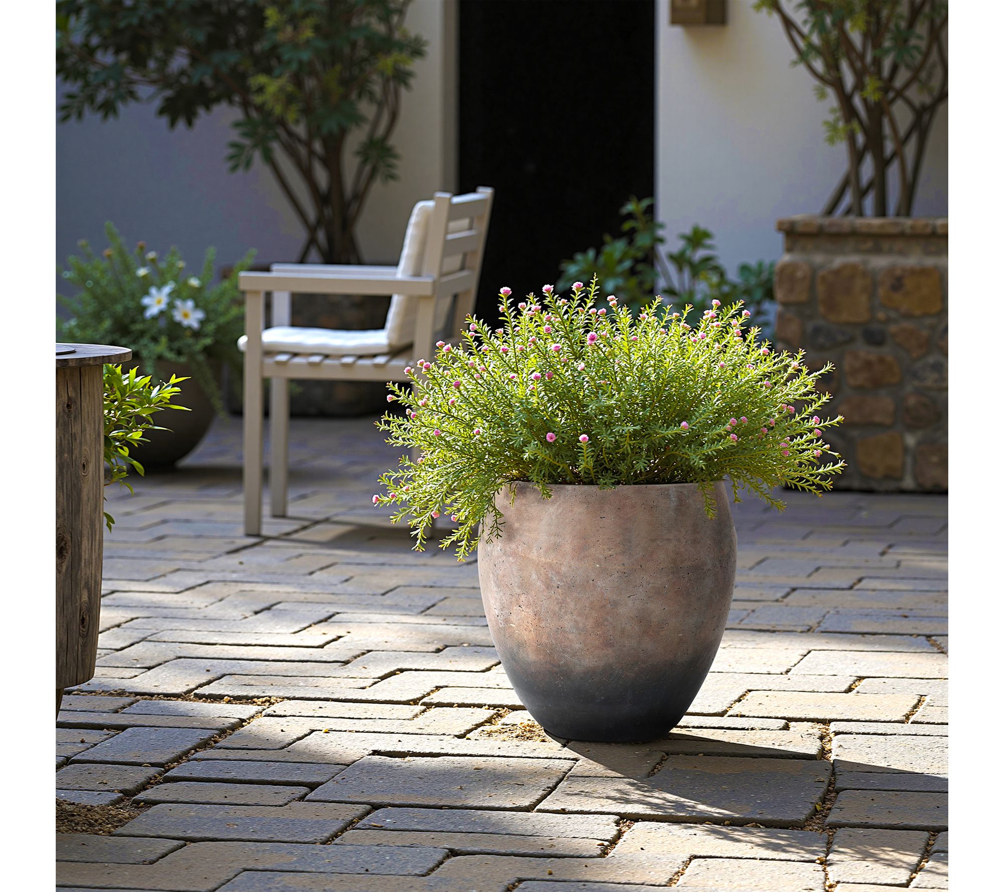 LuxenHome Antiqued Brown w/ Charcoal 13.8" H Cement Planter