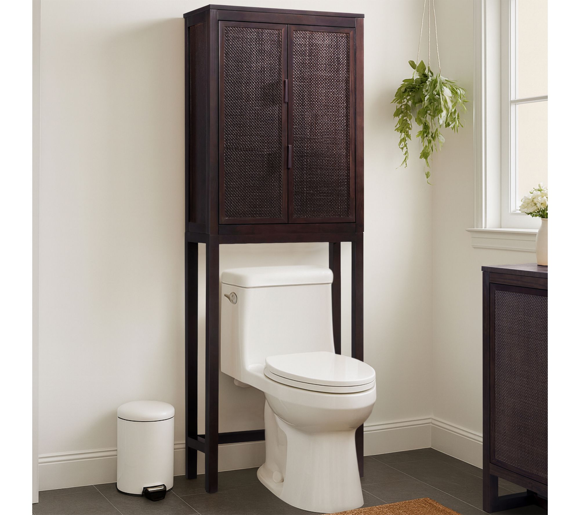 Teamson Home Hatteras Over Toilet Cabinet Rattan Inlay Doors