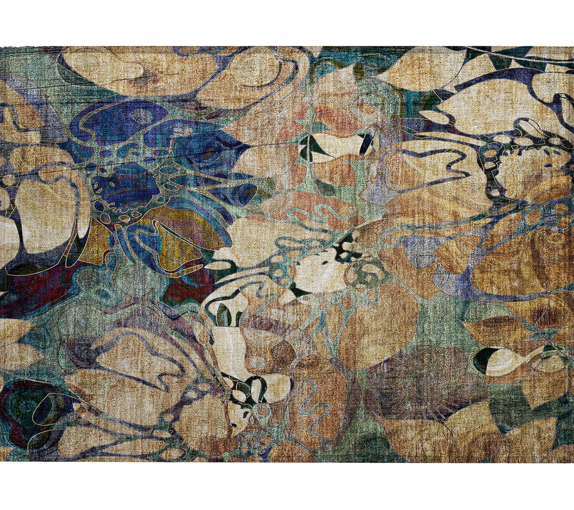 HomeRoots 2' X 3' Beige and Blue Abstract Washable Outdoor Rug