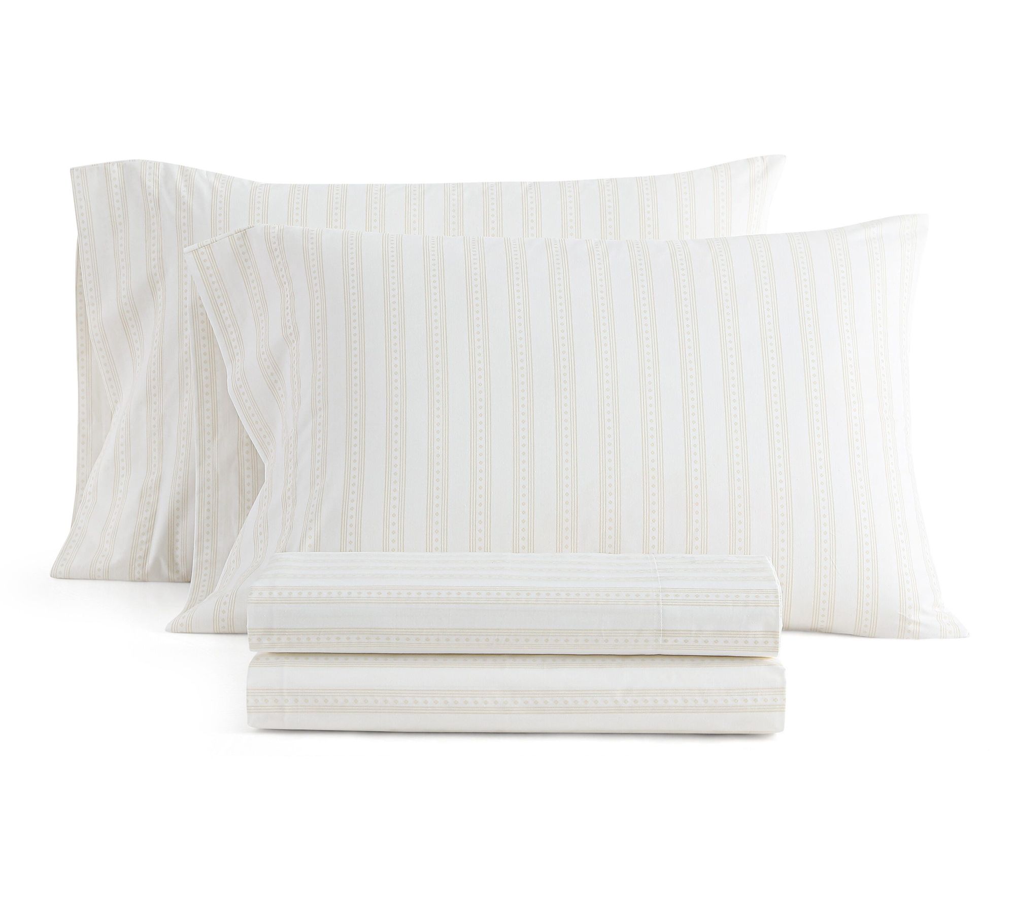 Martha Stewart Francesca Stripe White/Beige King Sheet Set