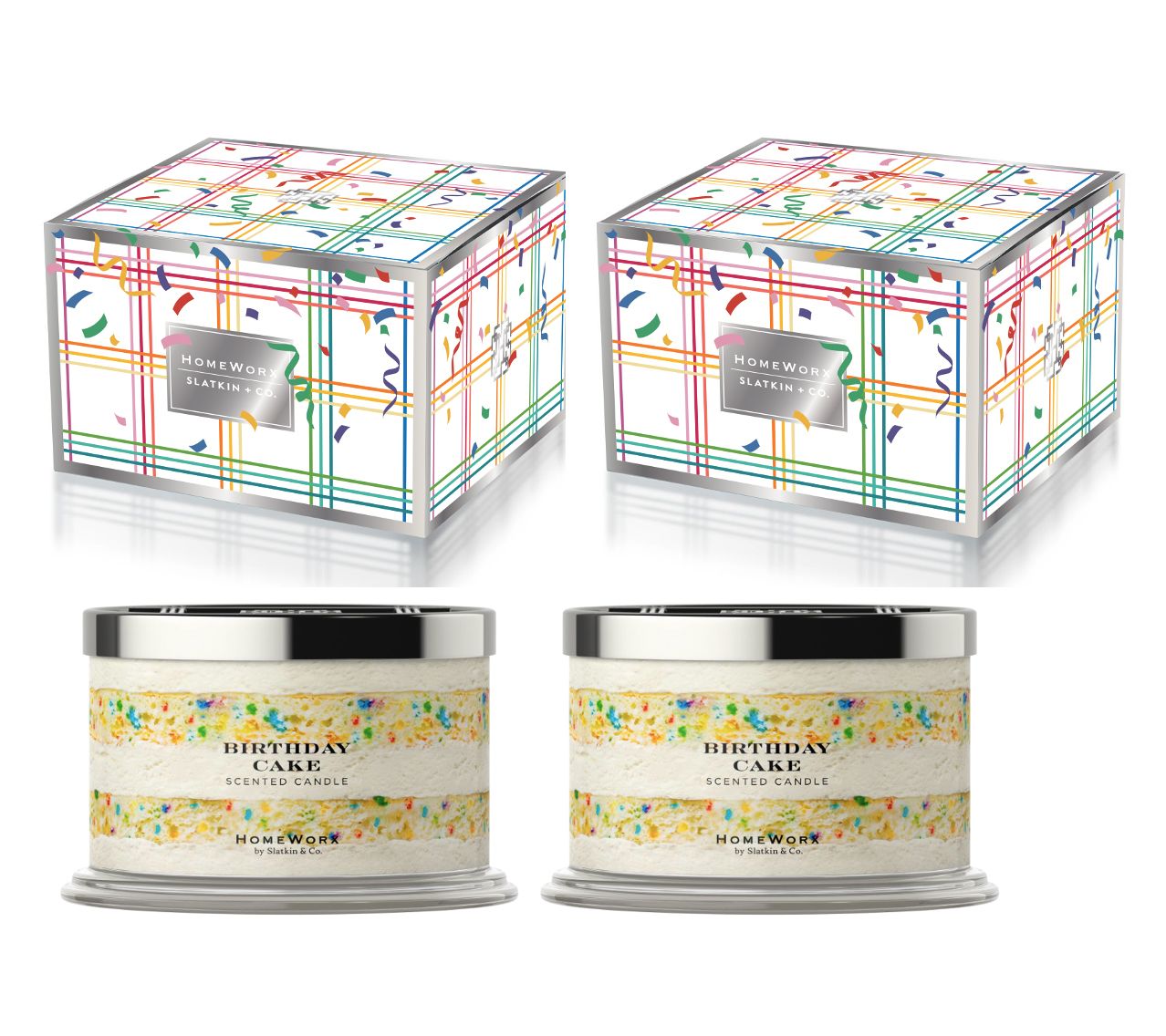 HomeWorx by Slatkin + Co. S/2 18oz Candle Birthday Cake w/ Gift Box