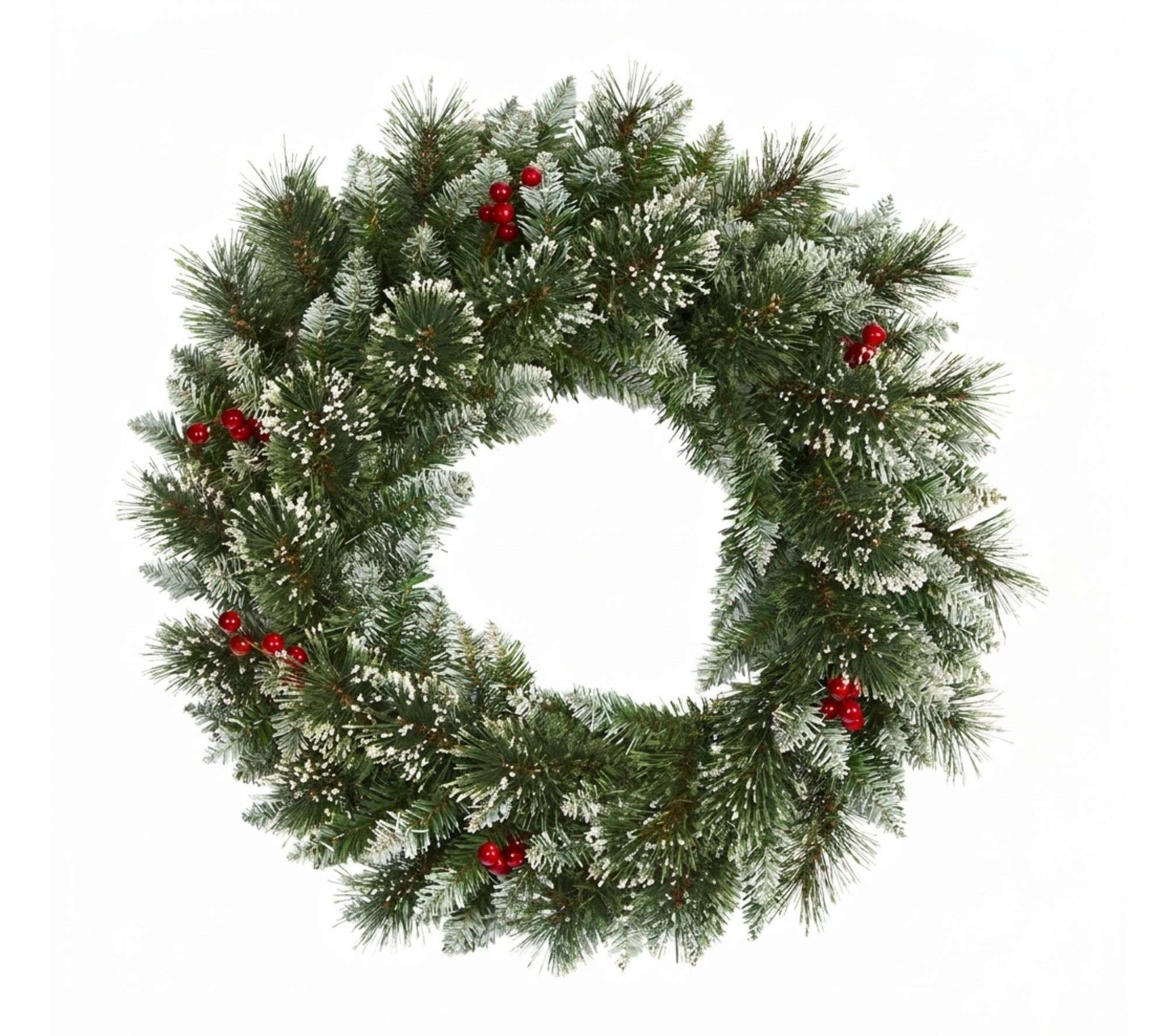  24-in Frosted Swiss Pine Wreath with Berries by Nearly Natural