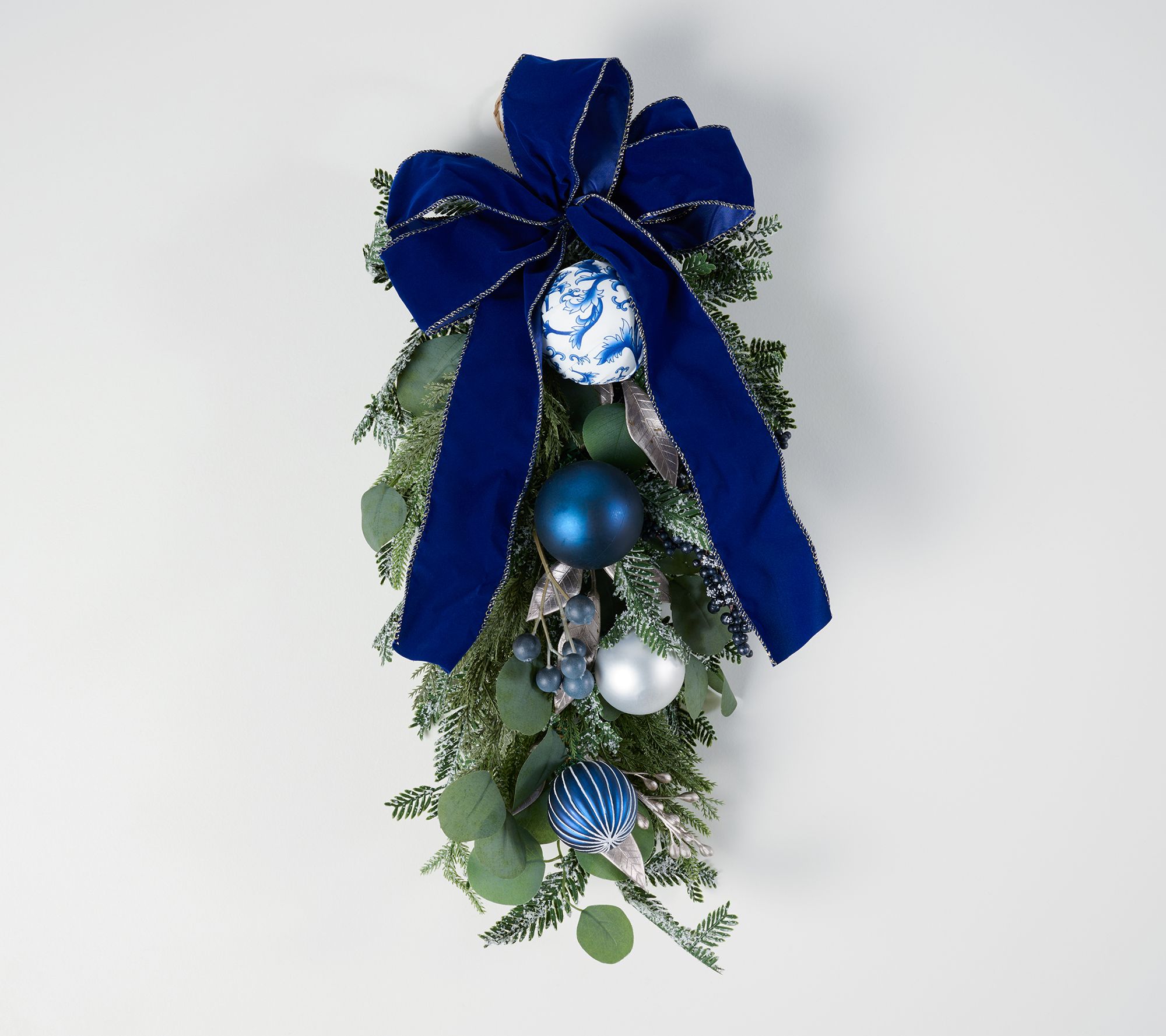"As Is" 25" Toile Ornament and Greenery Teardrop w/ Bow by Valerie