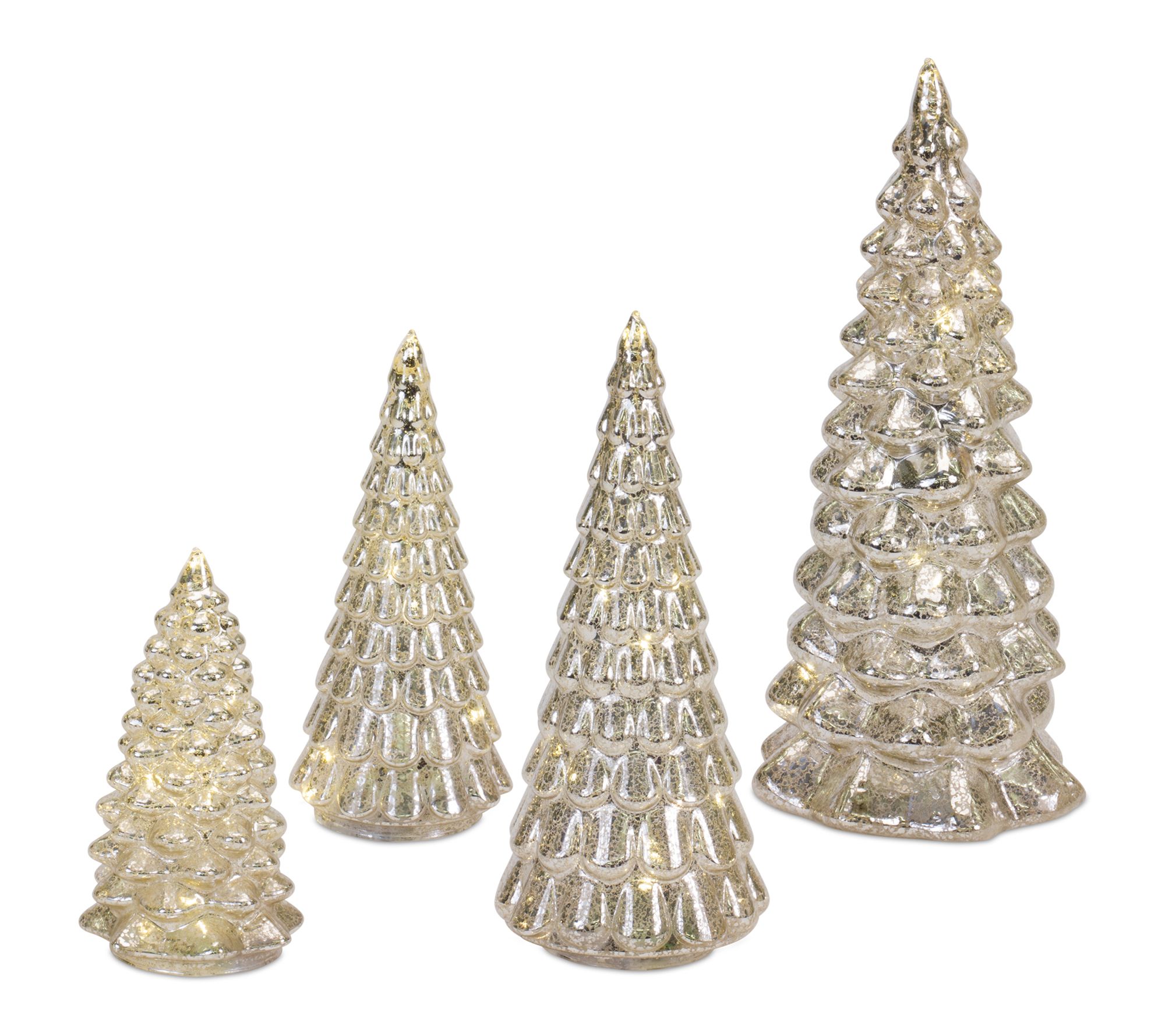 Melrose LED Lighted Mercury Glass Holiday Tree Decor (Set of 4)