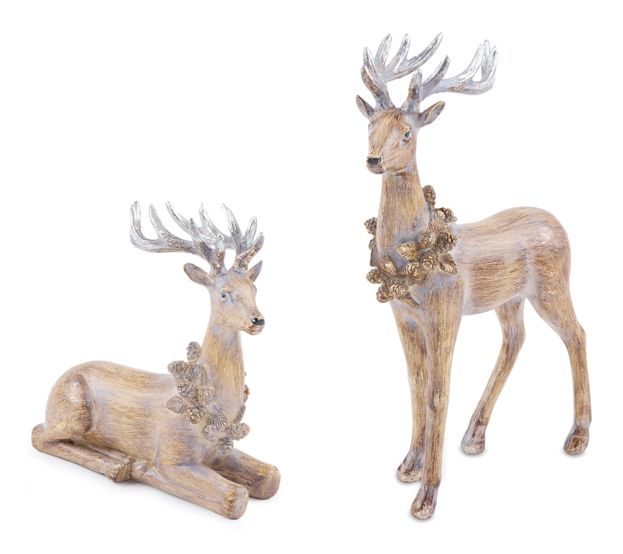 Melrose Glittered Deer with Wreath Figurine (Set of 2)