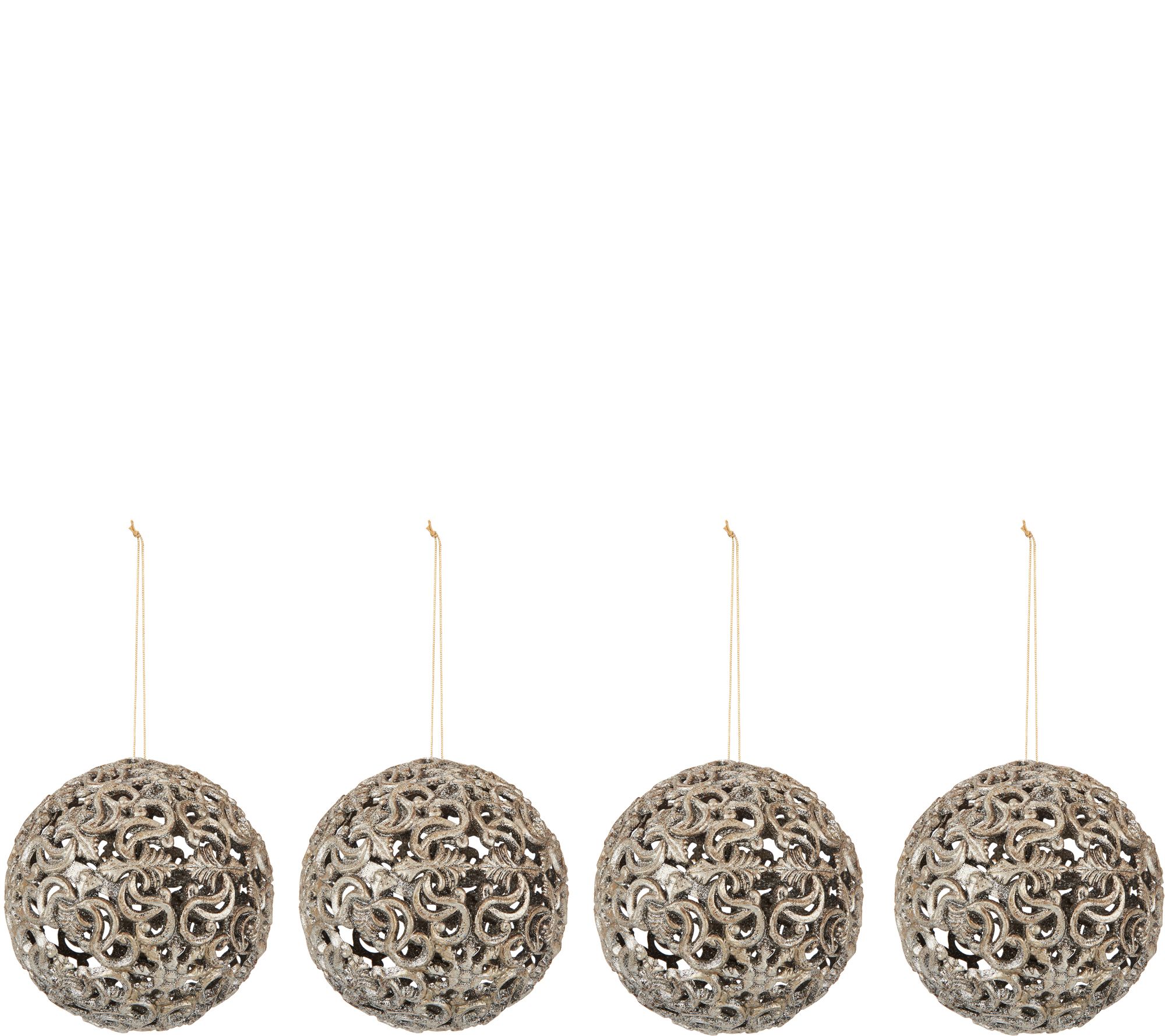 Set of 4 6" Glittered Ornate Scroll Sphere Ornaments