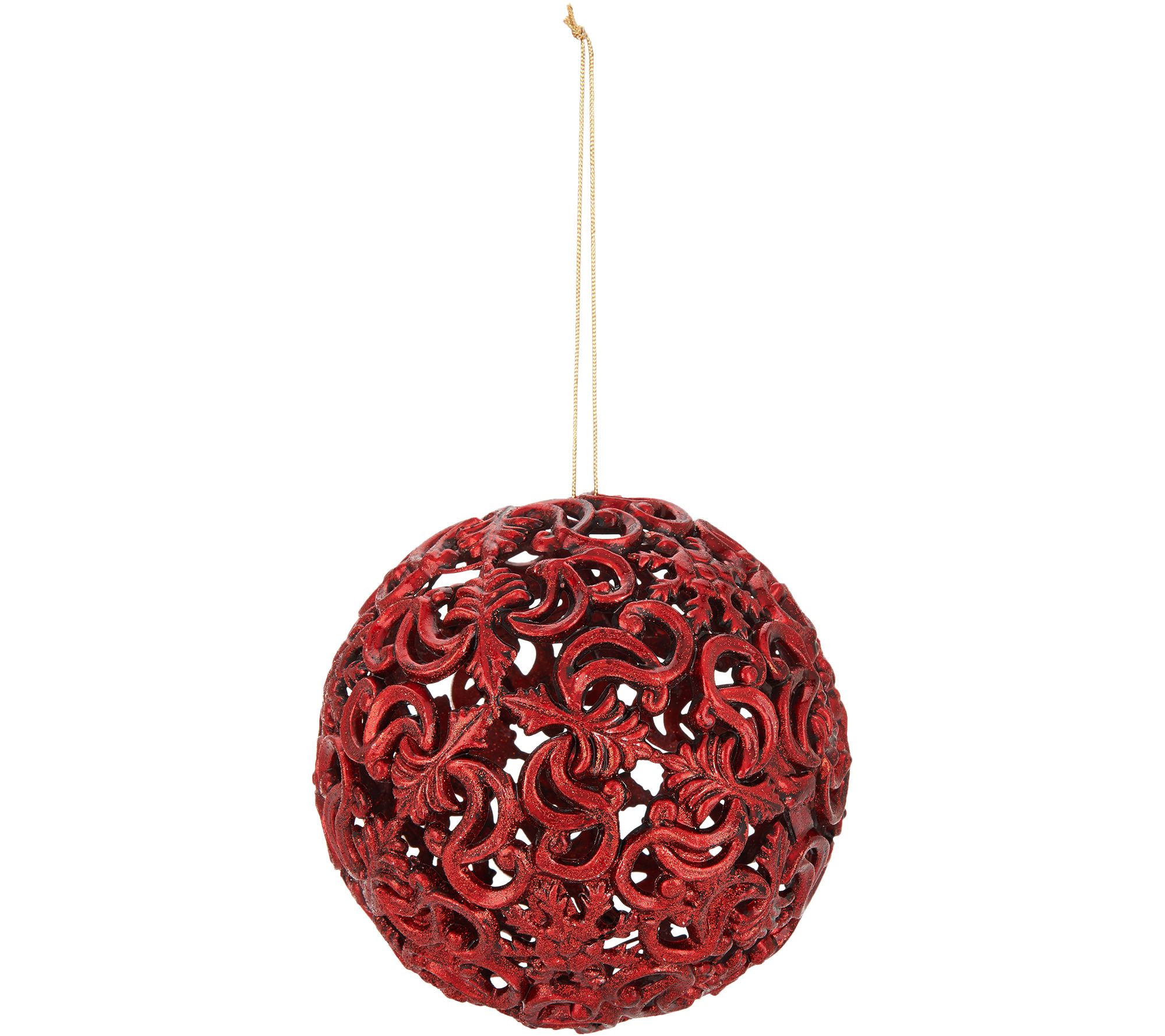 Set of 4 6" Glittered Ornate Scroll Sphere Ornaments