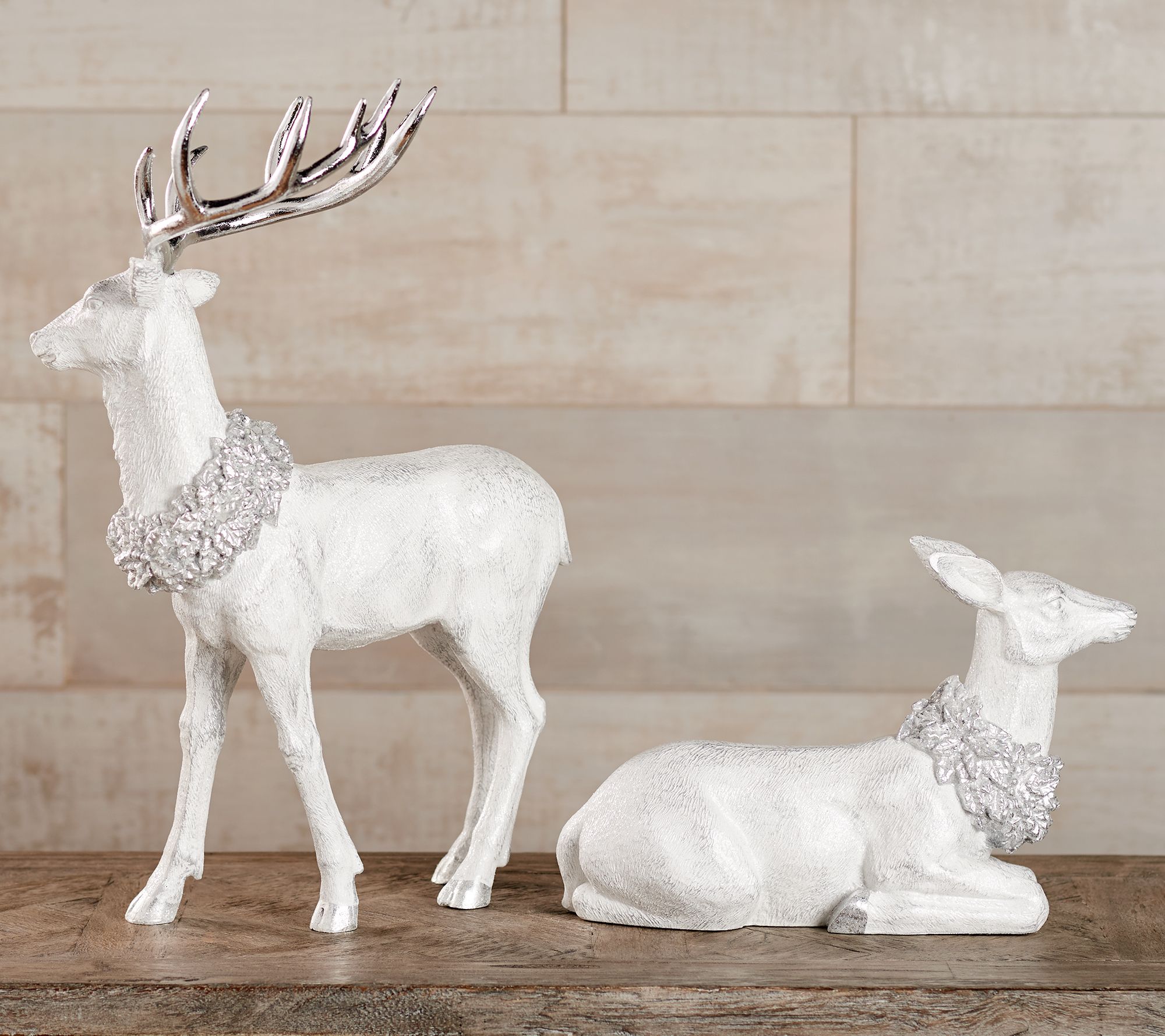 Set of 2 White Glistening Deer by Valerie - QVC.com