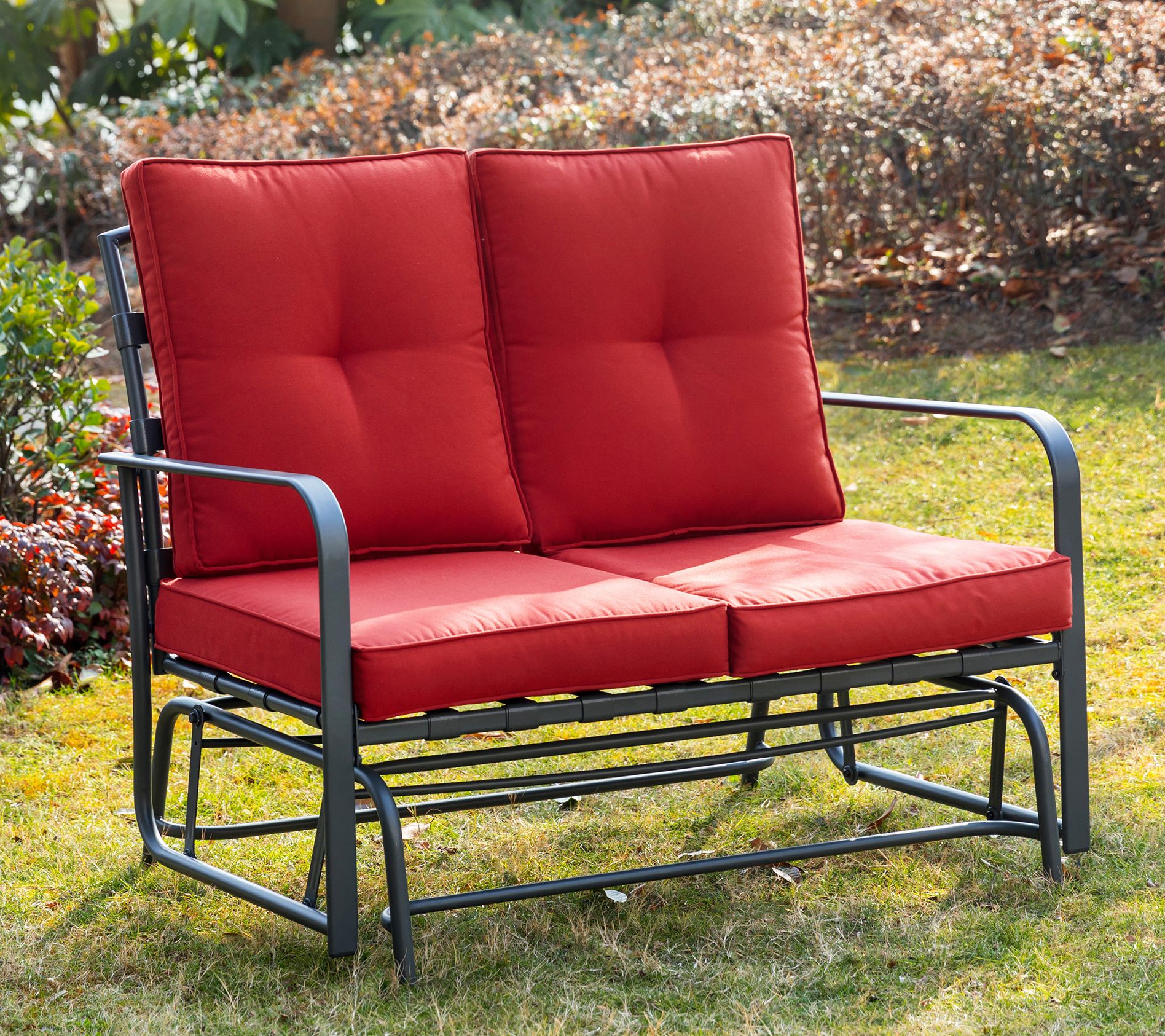 Glitzhome Tufted Outdoor Loveseat Glider Chair with Cushions