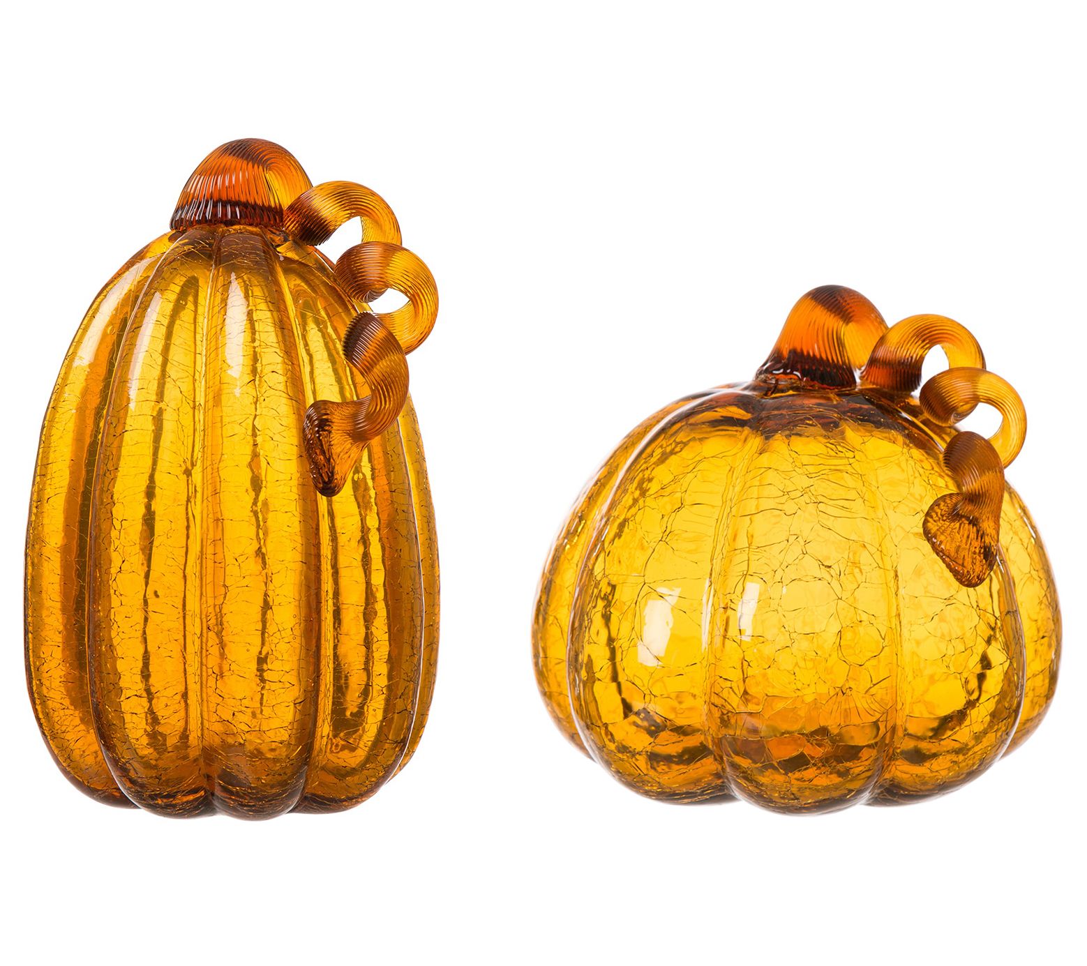 Glitzhome Amber Crackle Glass Halloween Pumpkin Pair S/2