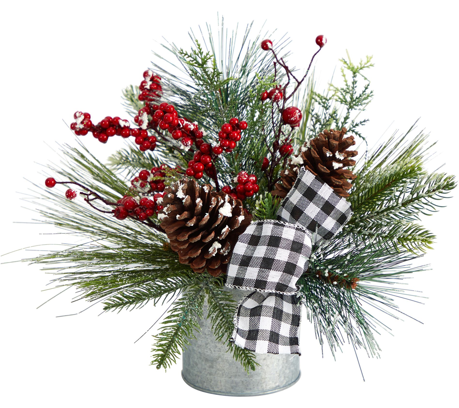 Nearly Natural 12" Frosted Pinecones & Berriesn Vase