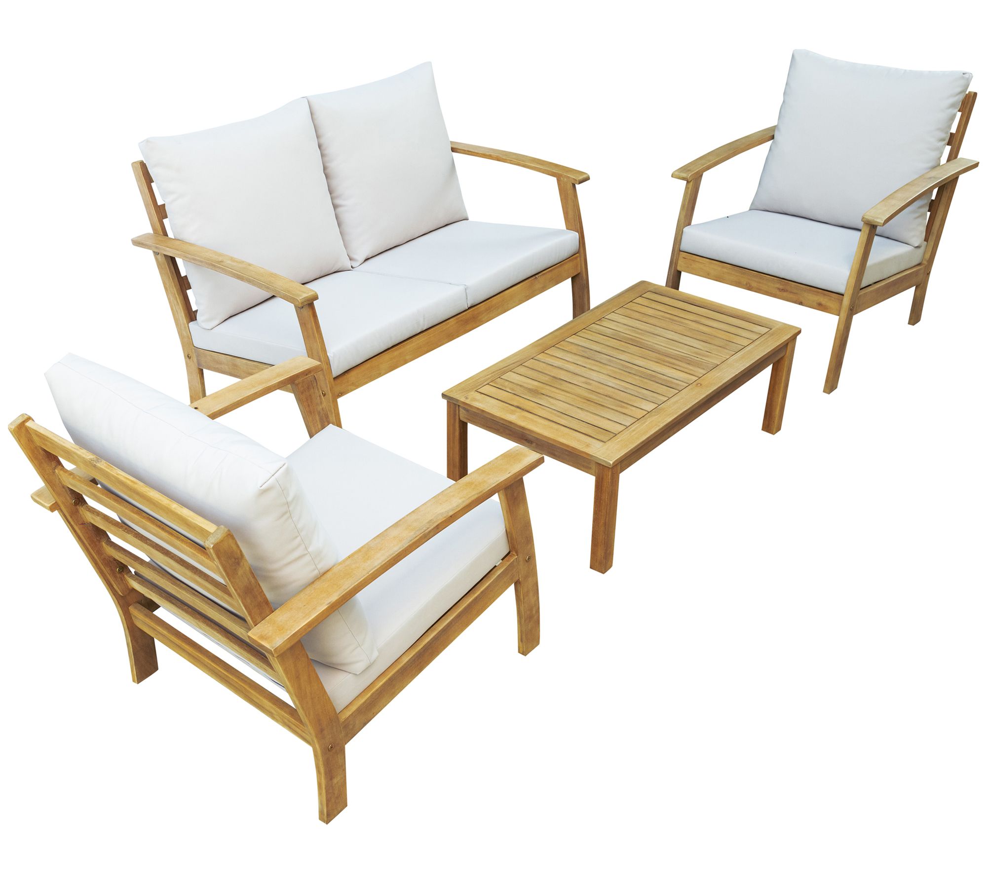 Dukap Outdoor Truwood FSC Wood 4Piece Patio Set W/Cushions