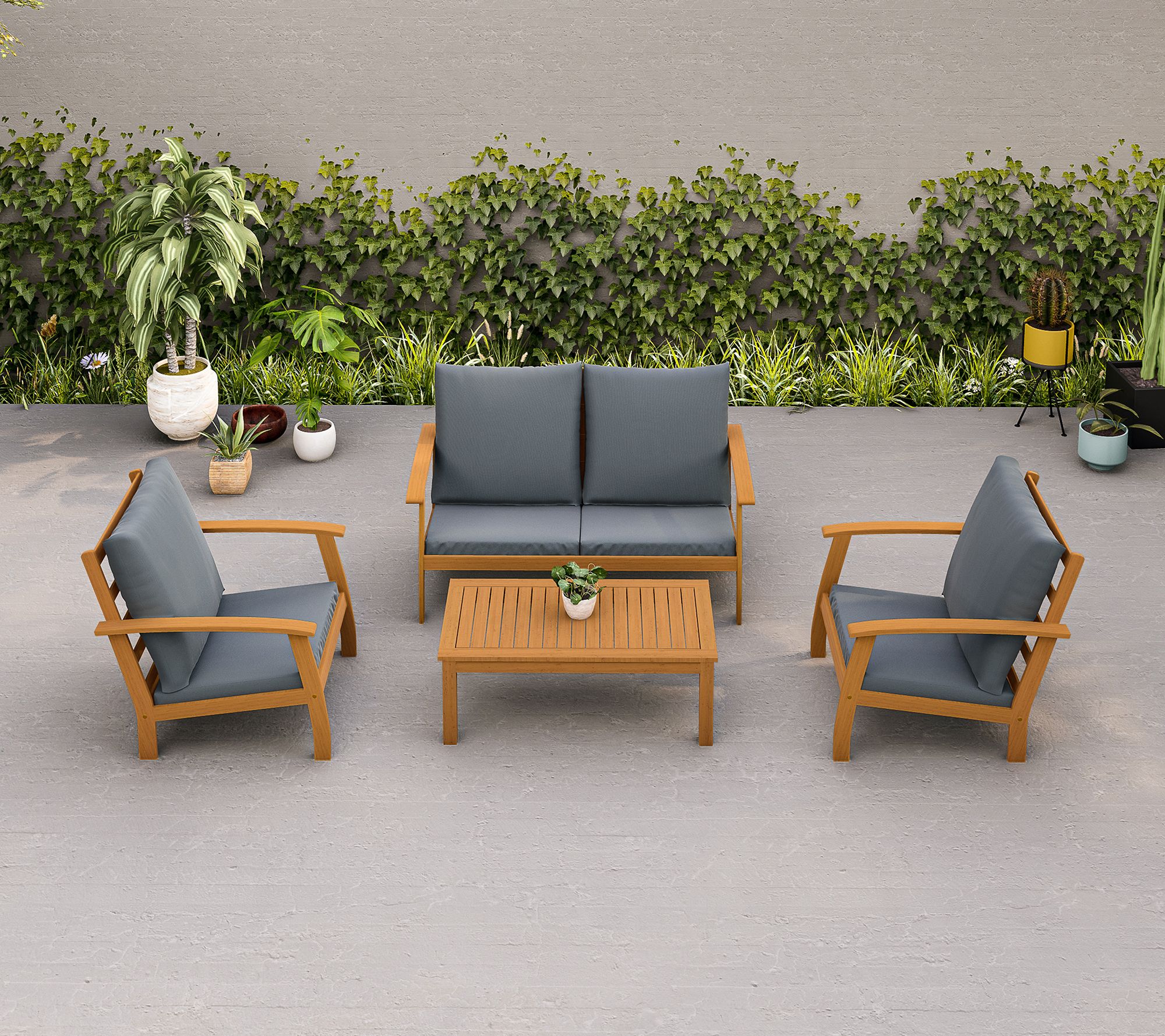 Dukap Outdoor Truwood FSC Wood 4Piece Patio Set W/Cushions