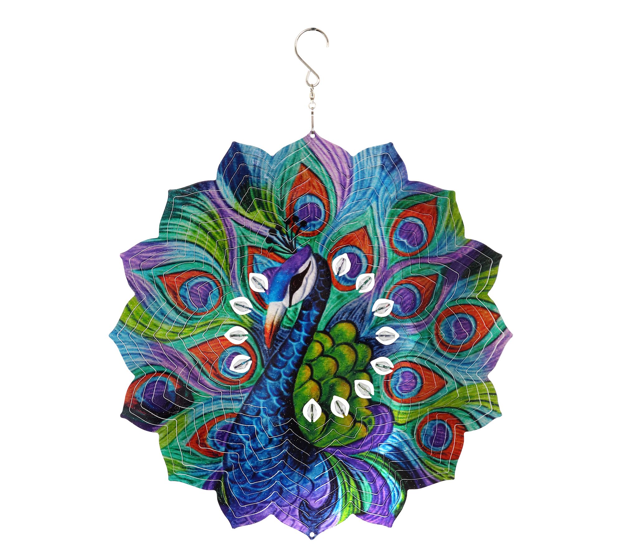 Exhart Laser-Cut Peacock Hanging Wind Spinner