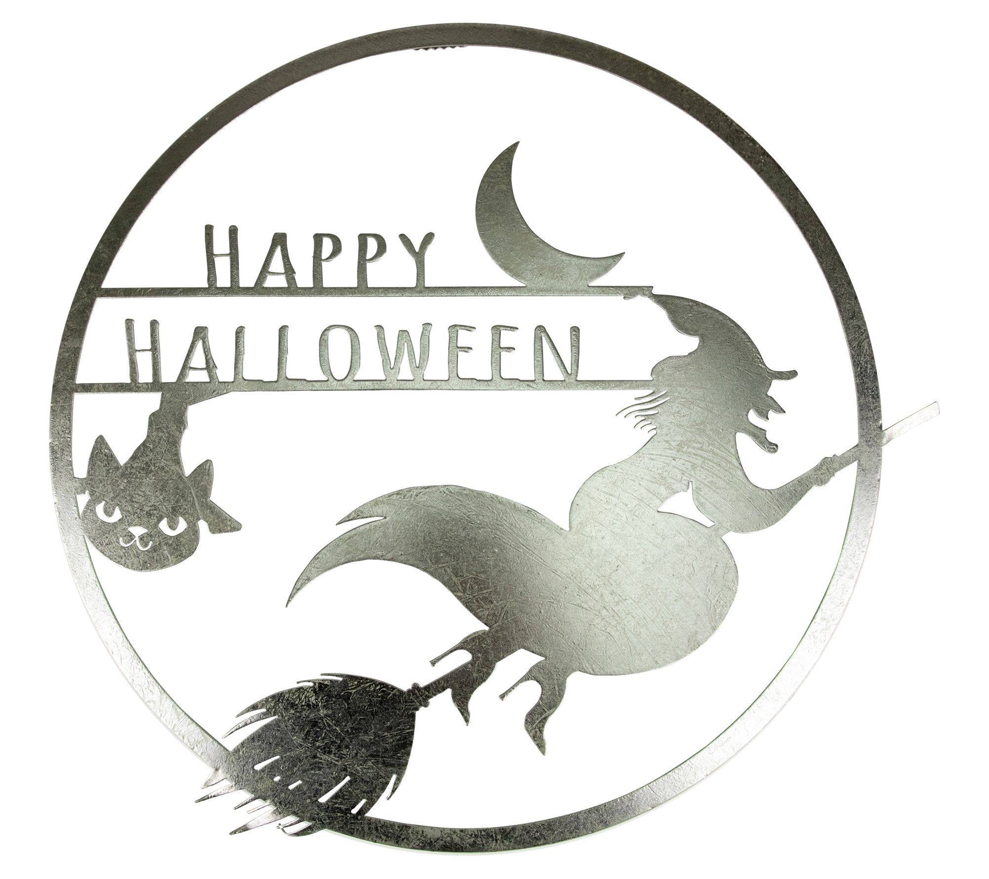 Northlight 17" Silver Flying Witch Happy Halloween Wall Sign