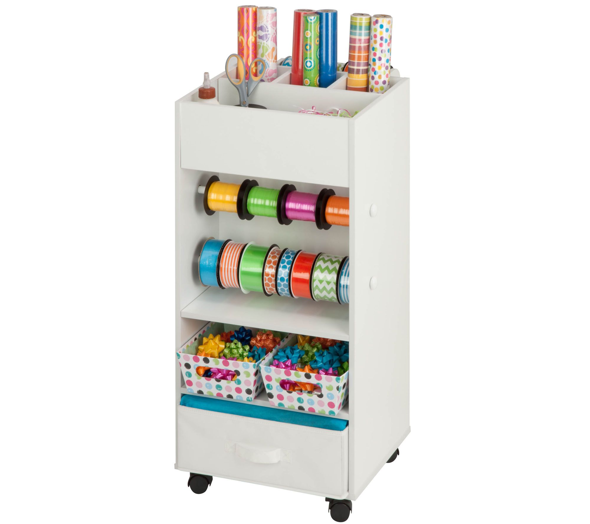 HoneyCanDo Rolling Gift Wrapping Cart with Ribbon Storage