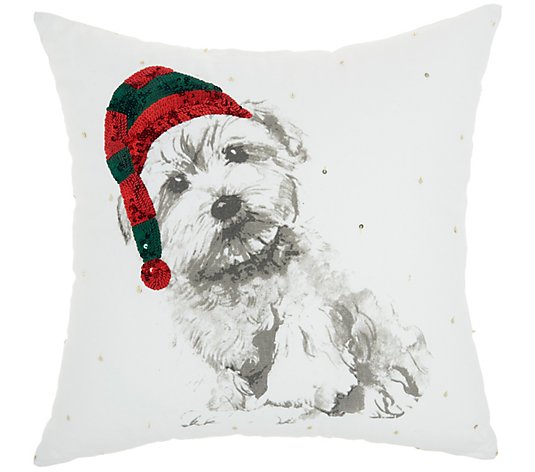 Nourison Holiday Dog White Christmas Throw Pillow