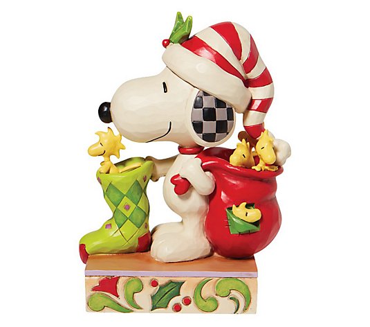 Jim Shore Peanuts Snoopy w/ Stocking and Woodstock