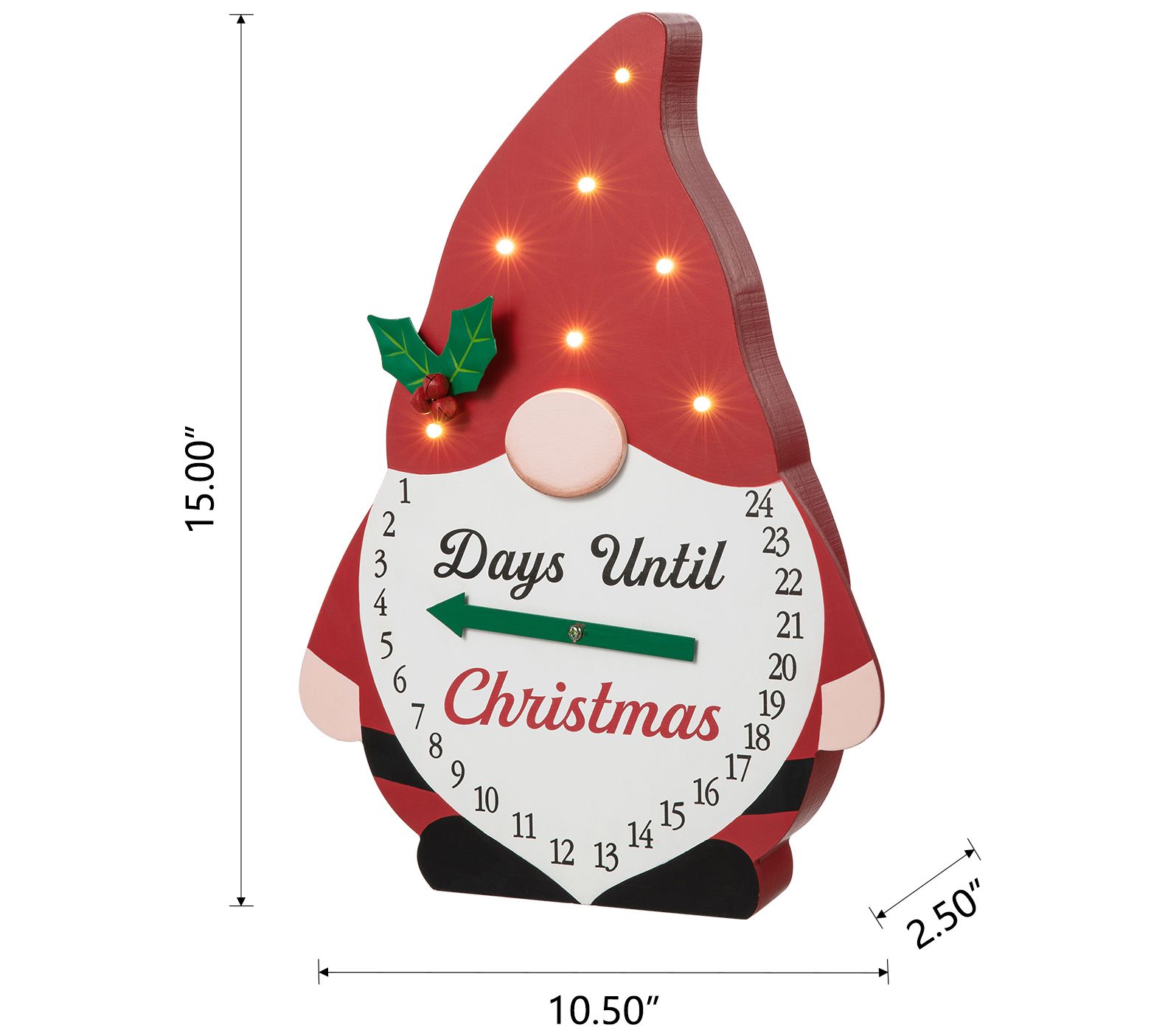 Glitzhome 15"H Lighted Christmas Gnome Countdown Calendar