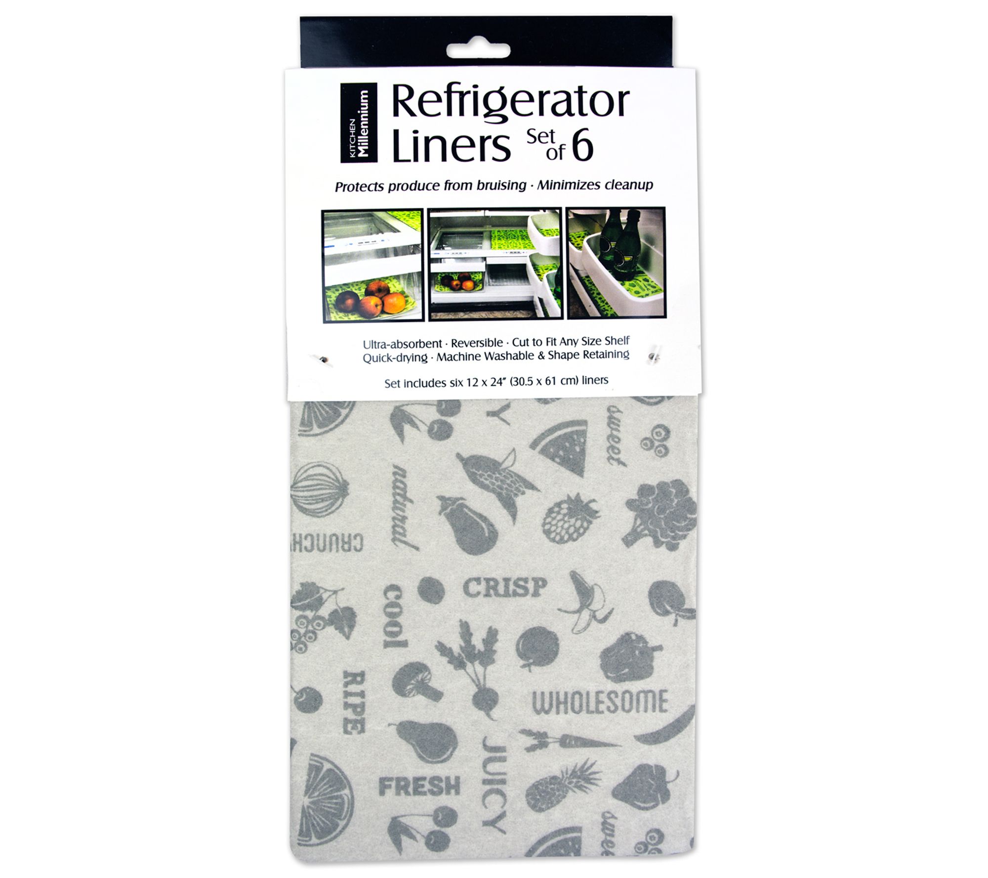 Design Imports Set of 6 Reversible Fridge Liners - Veggies