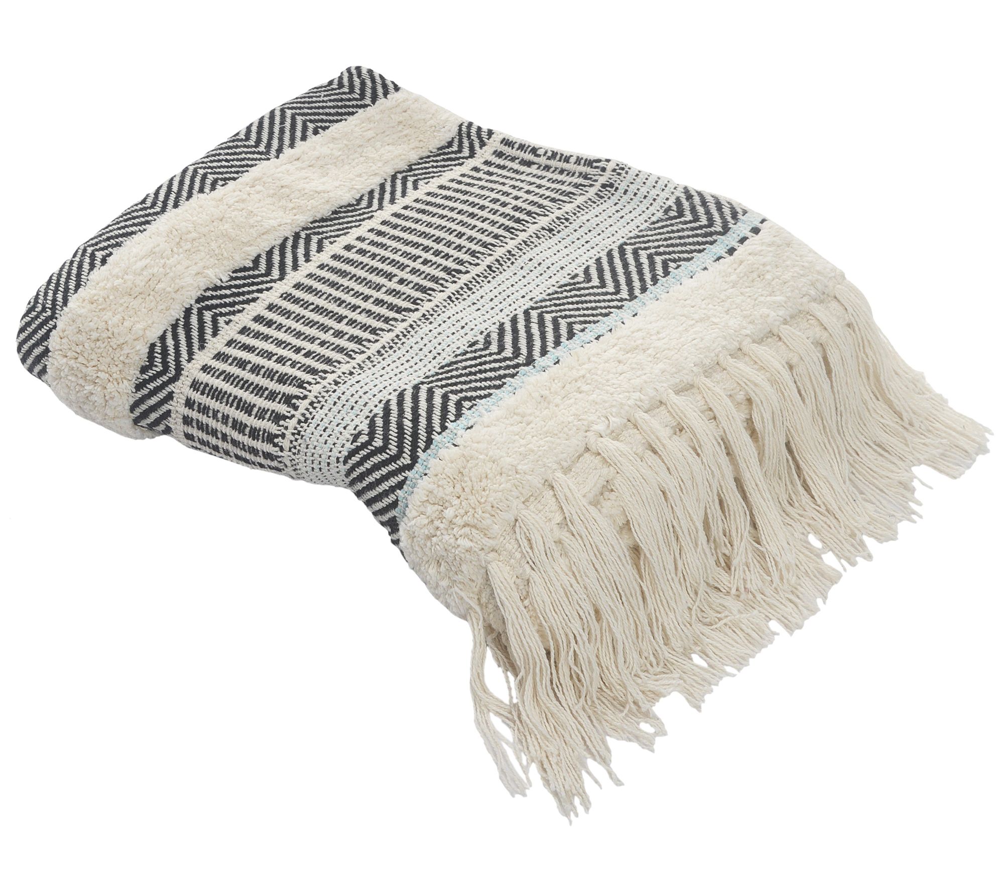 Ox Bay Coastal Striped Throw Blanket with Fringe