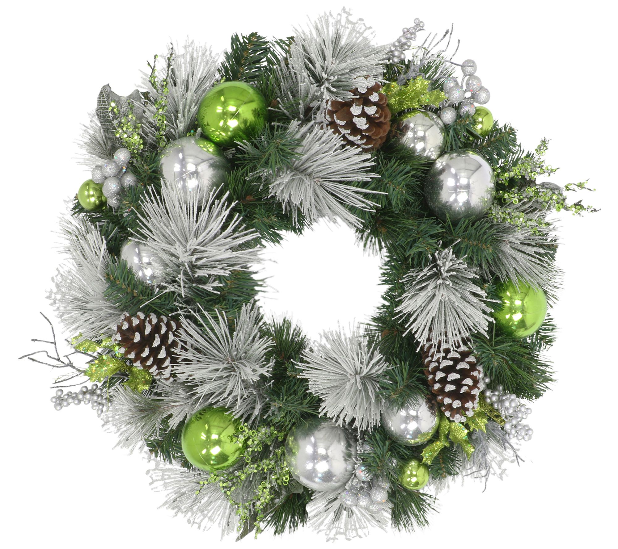 Puleo 24" Decorated Wreath with Green & Silverrnaments