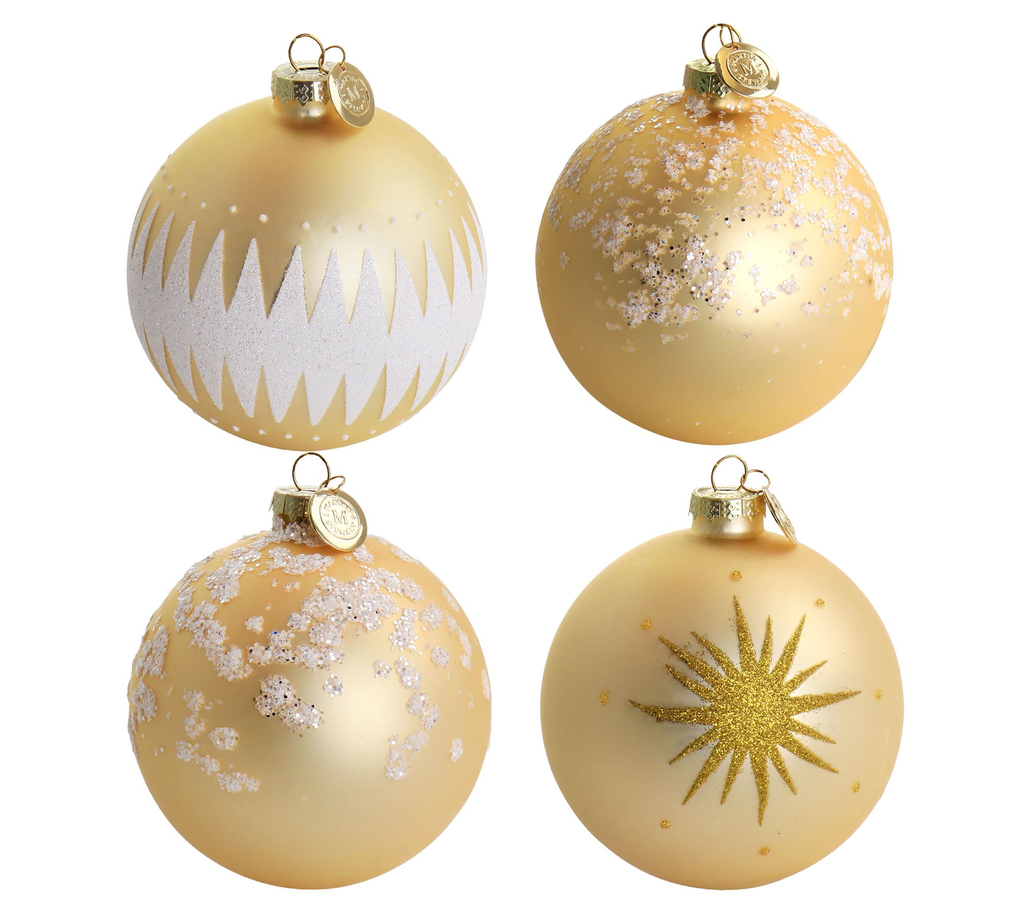 Martha Stewart Holiday Ball Ornament 4 Piece Set in Gold