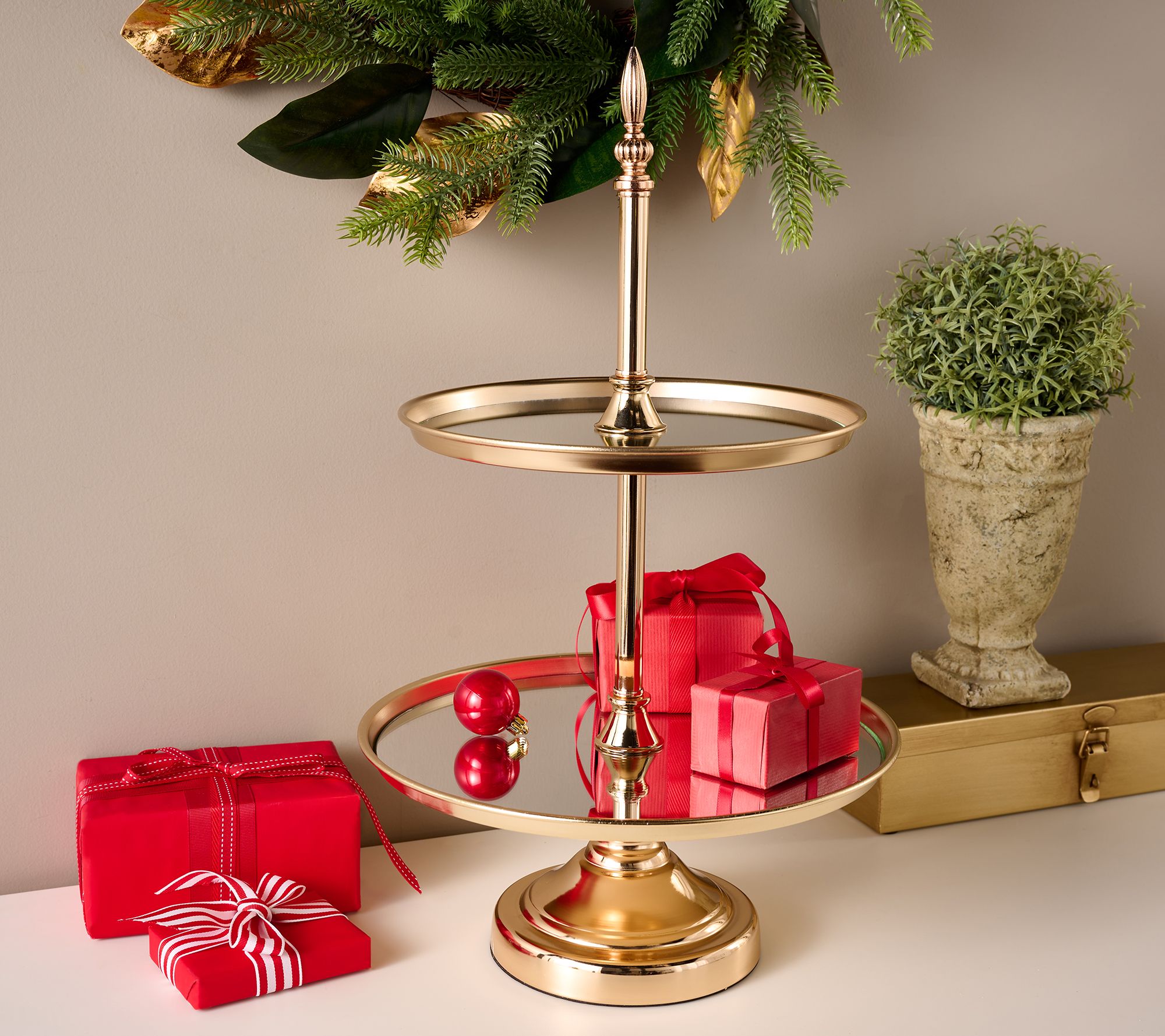 Two-Tiered Mirrored Metal Display by Valerie