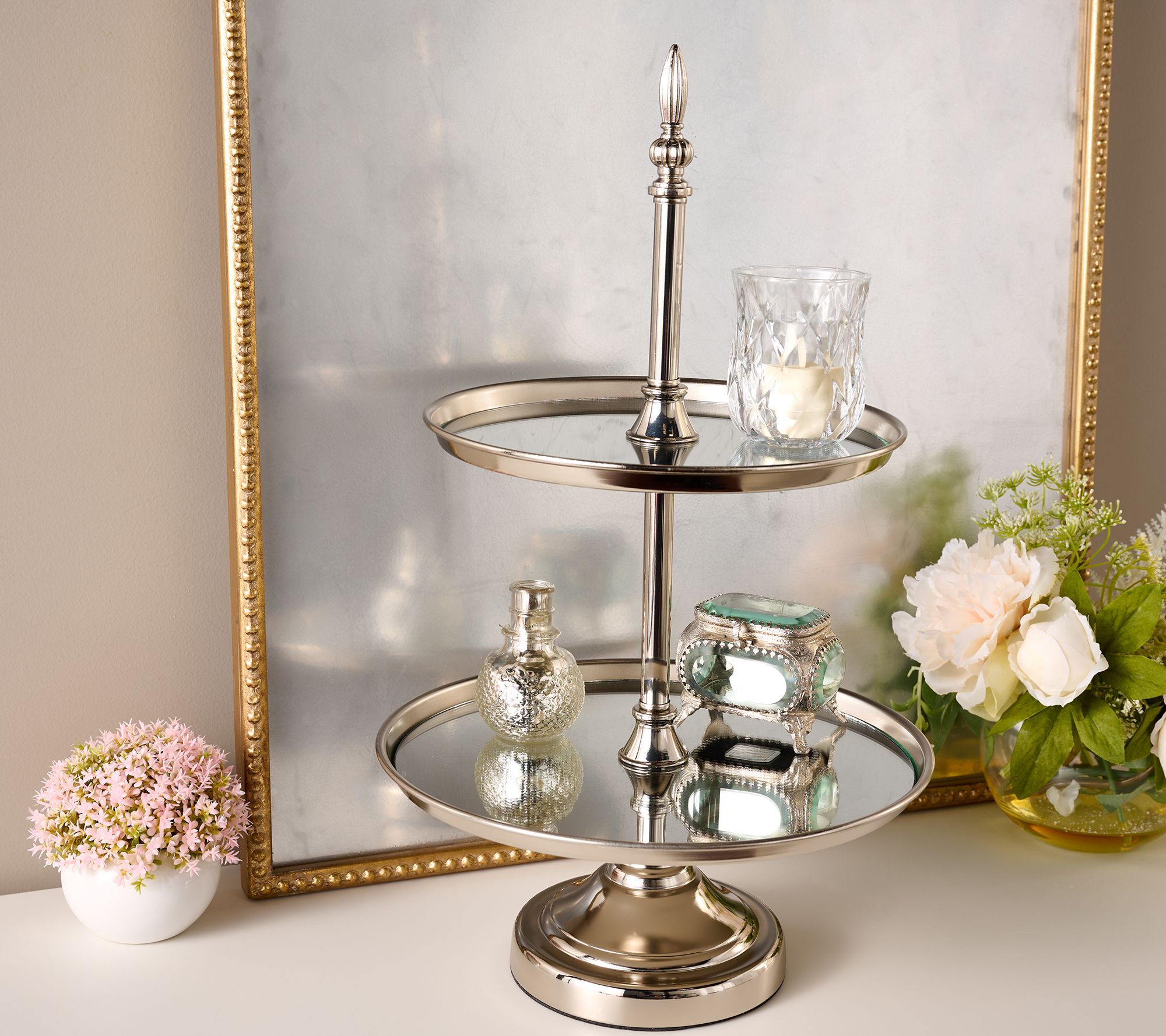 Two-Tiered Mirrored Metal Display by Valerie