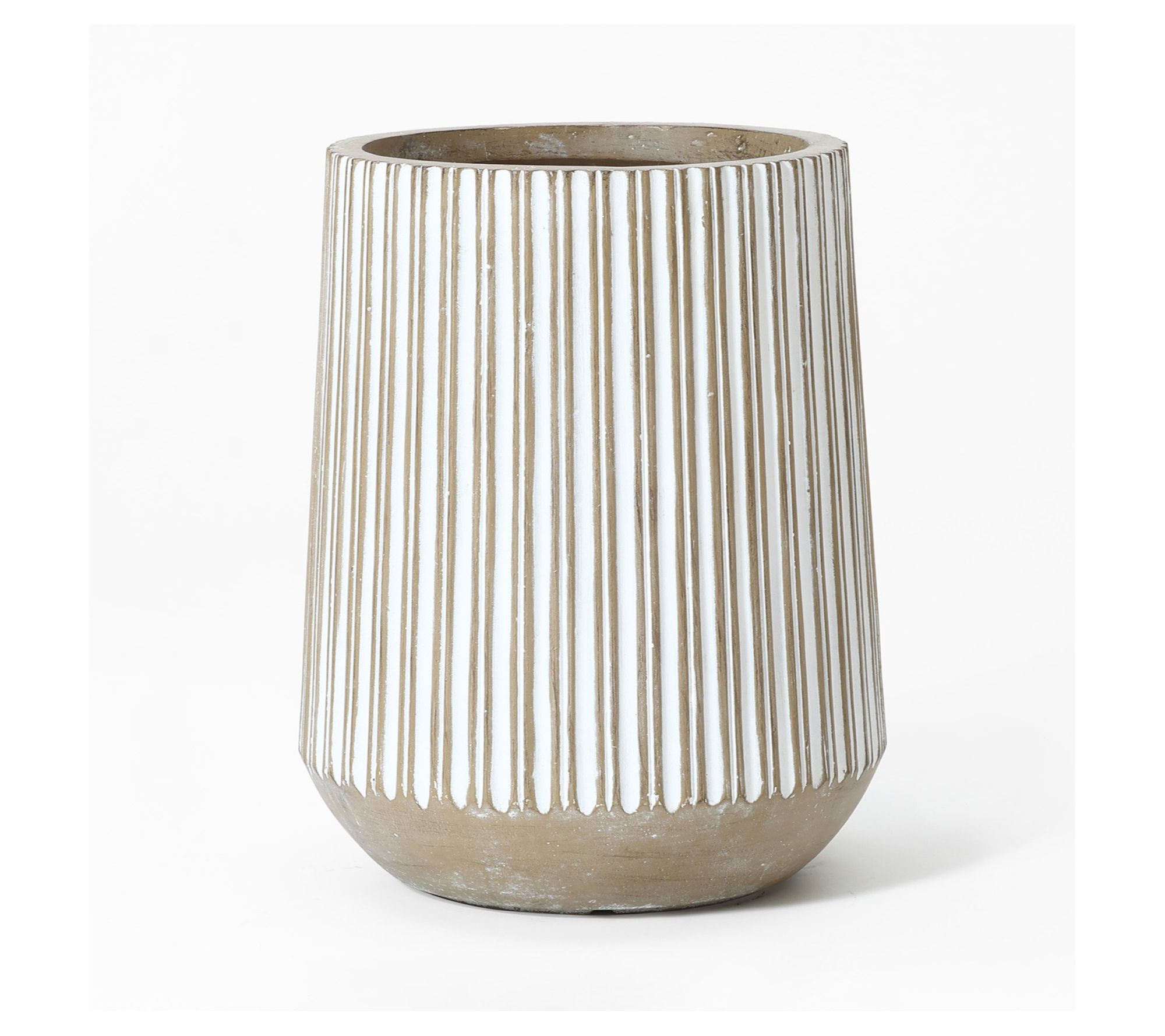 LuxenHome 12.6-Inch Round Brown and White Striped MgO Planter