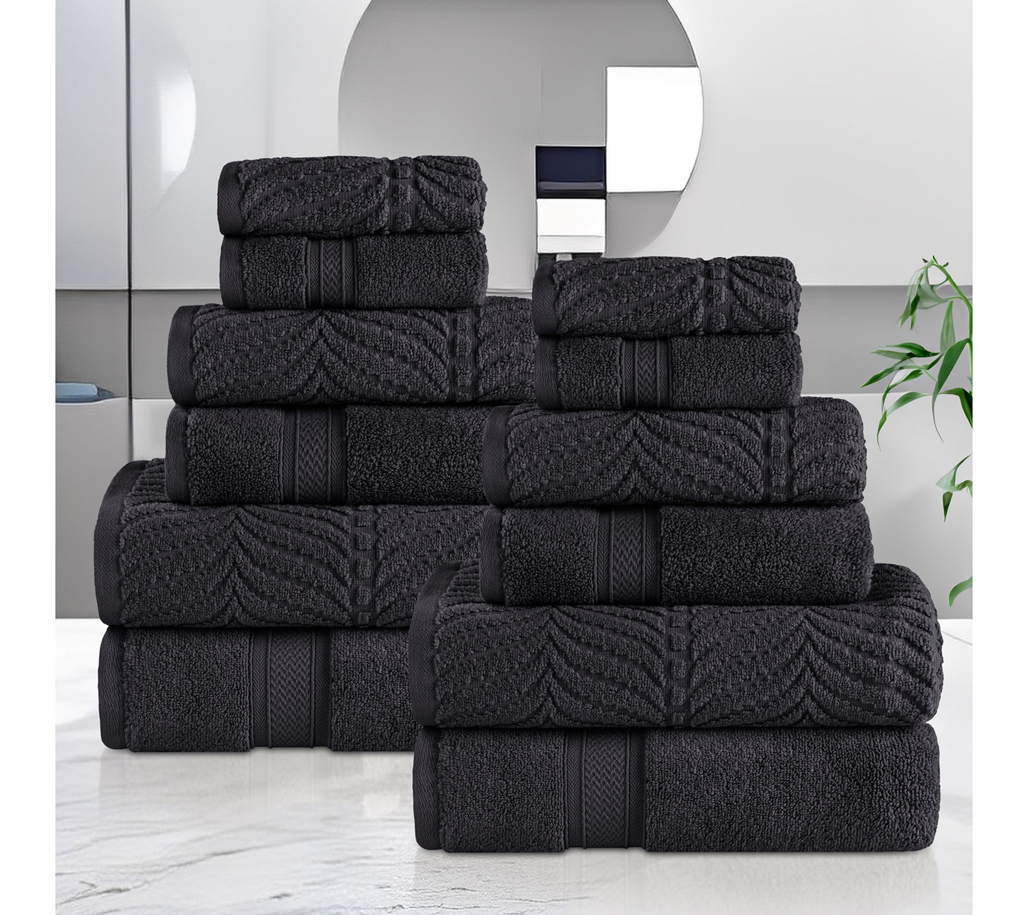 Superior Zero T wist Cotton Sof t Absorbent 12 Piece Towel Set