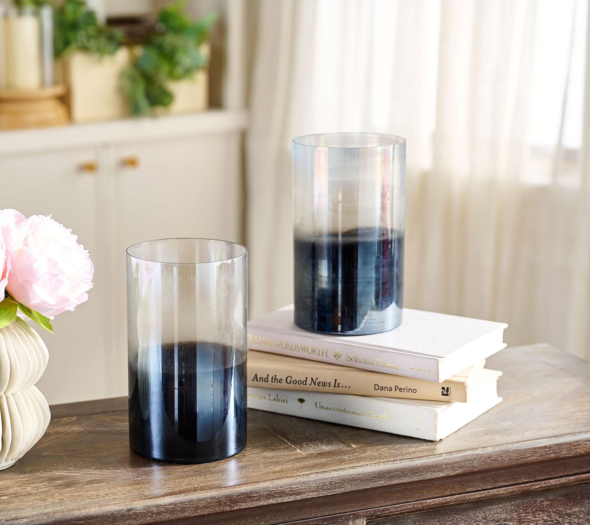 Primrose Hill Set of 2 7" Metallic Ombre Glass Hurricanes