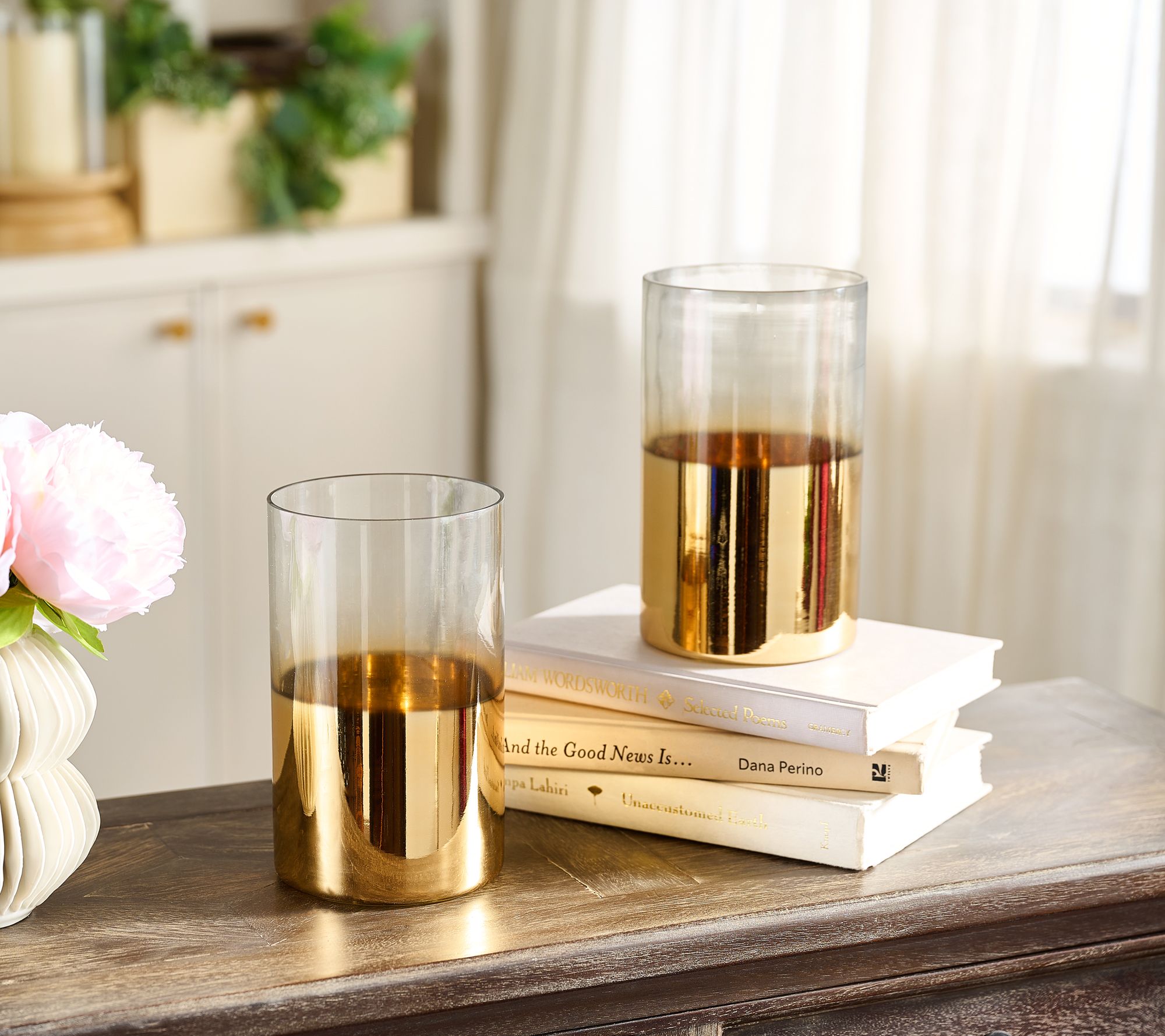 Primrose Hill Set of 2 7" Metallic Ombre Glass Hurricanes