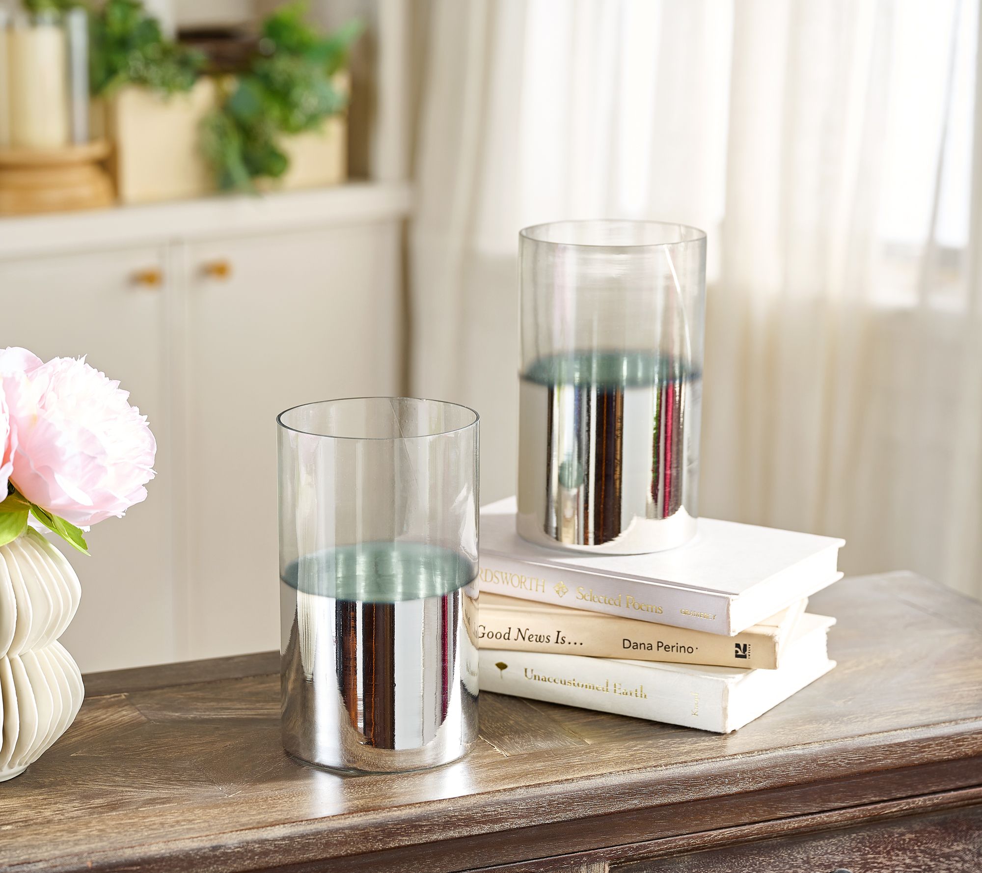 Primrose Hill Set of 2 7" Metallic Ombre Glass Hurricanes
