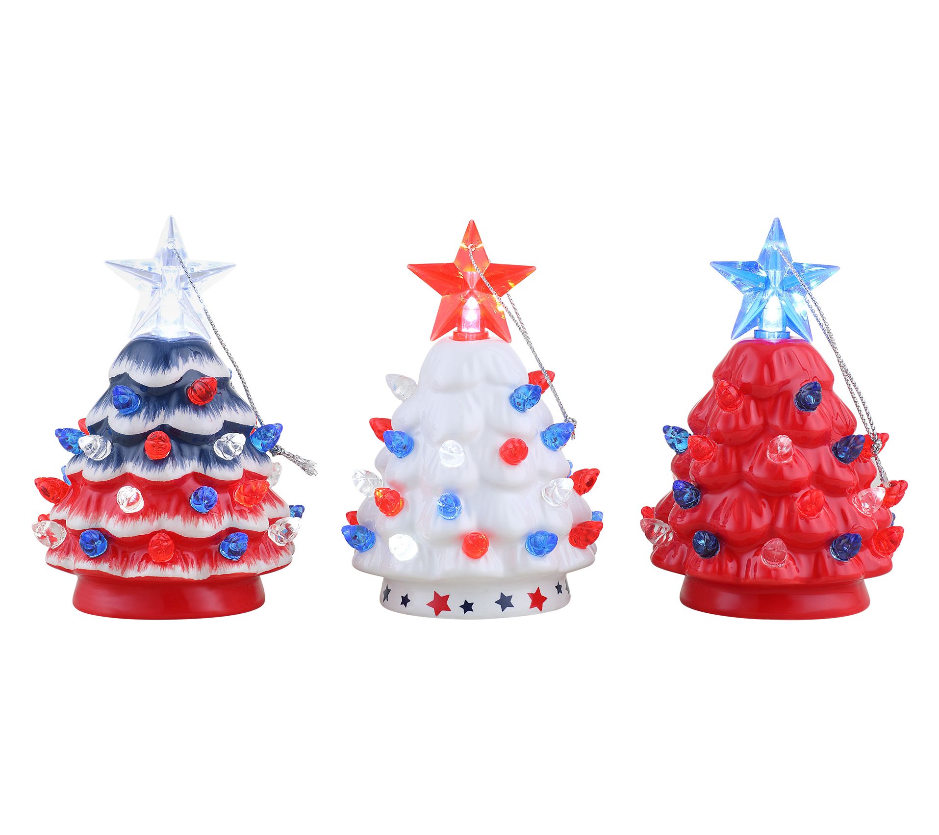 Mr. Christmas Set of 3 Mini Nostalgic Ceramic Patriotic Trees