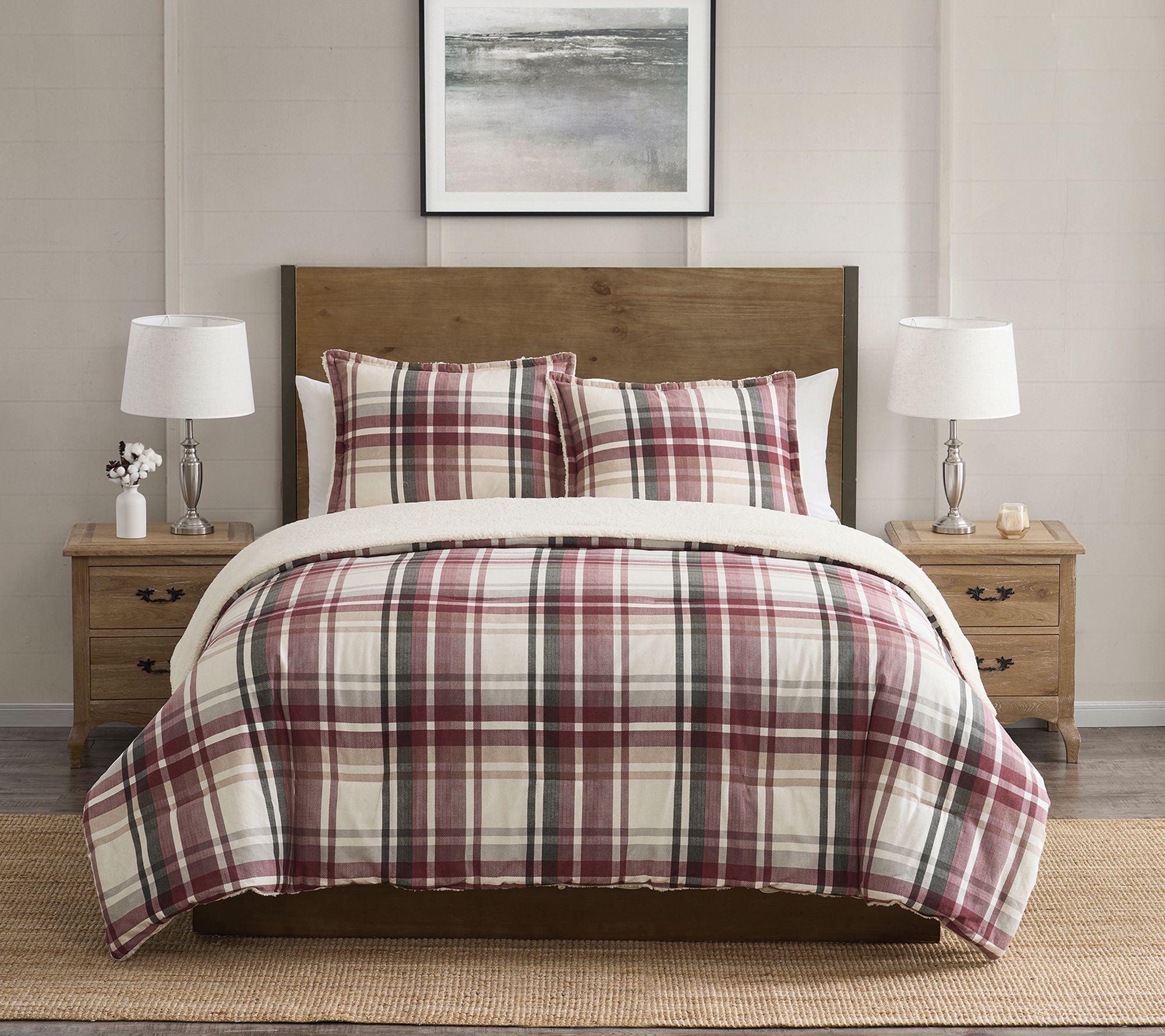 VCNY Home Plaid 3-Piece Brushed Cotton Comforter Set, King