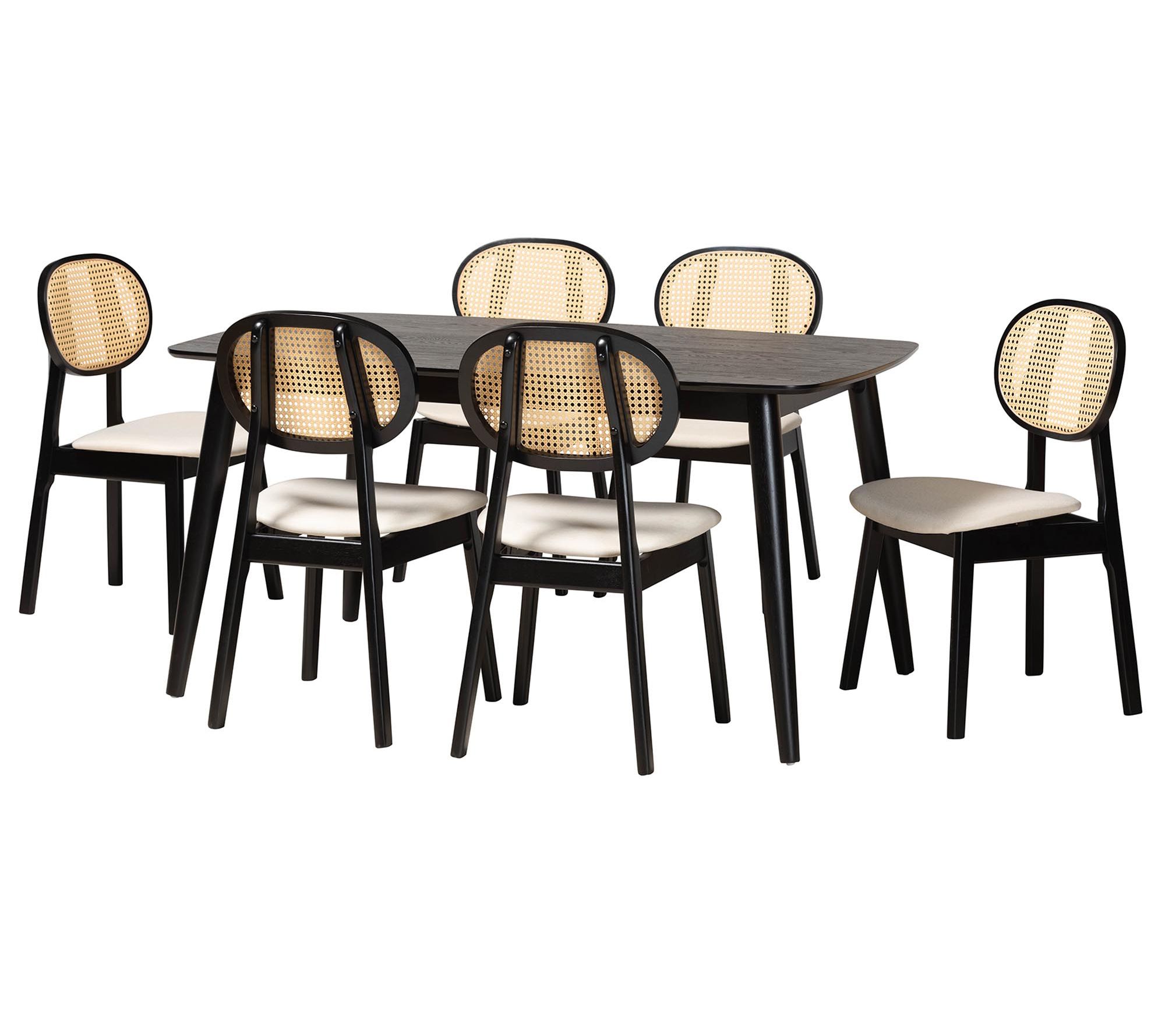 Baxton Studio Darrion Cream Fabric and Wood 7-Piece Dining Set