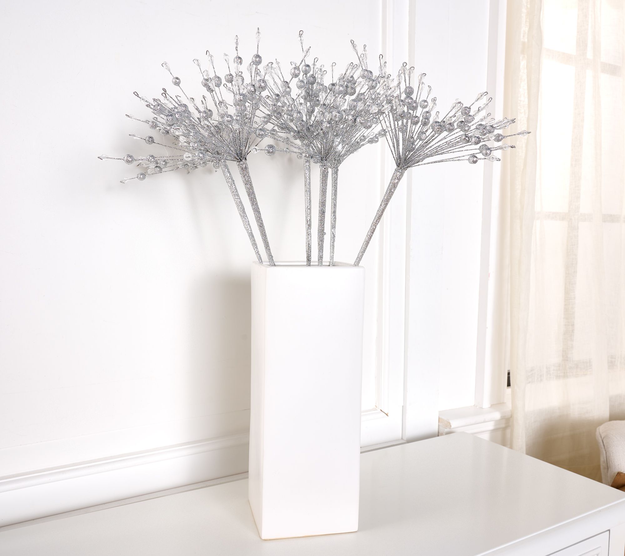 Set of 6 24" Glittered Crystal & Bead Branch Picks by Kim Gravel