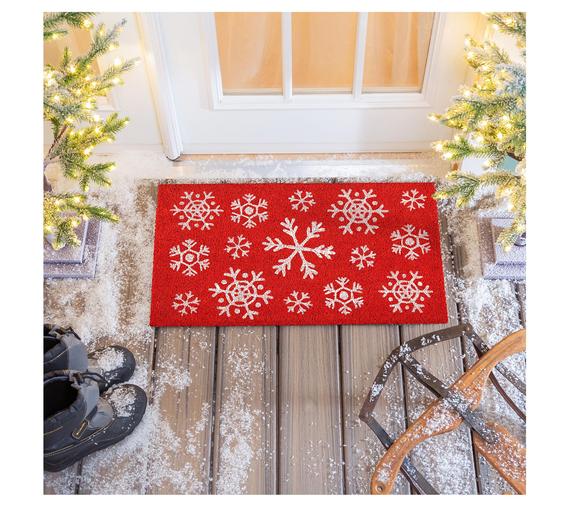 Evergreen Christmas Snowflake Coir Door Mat