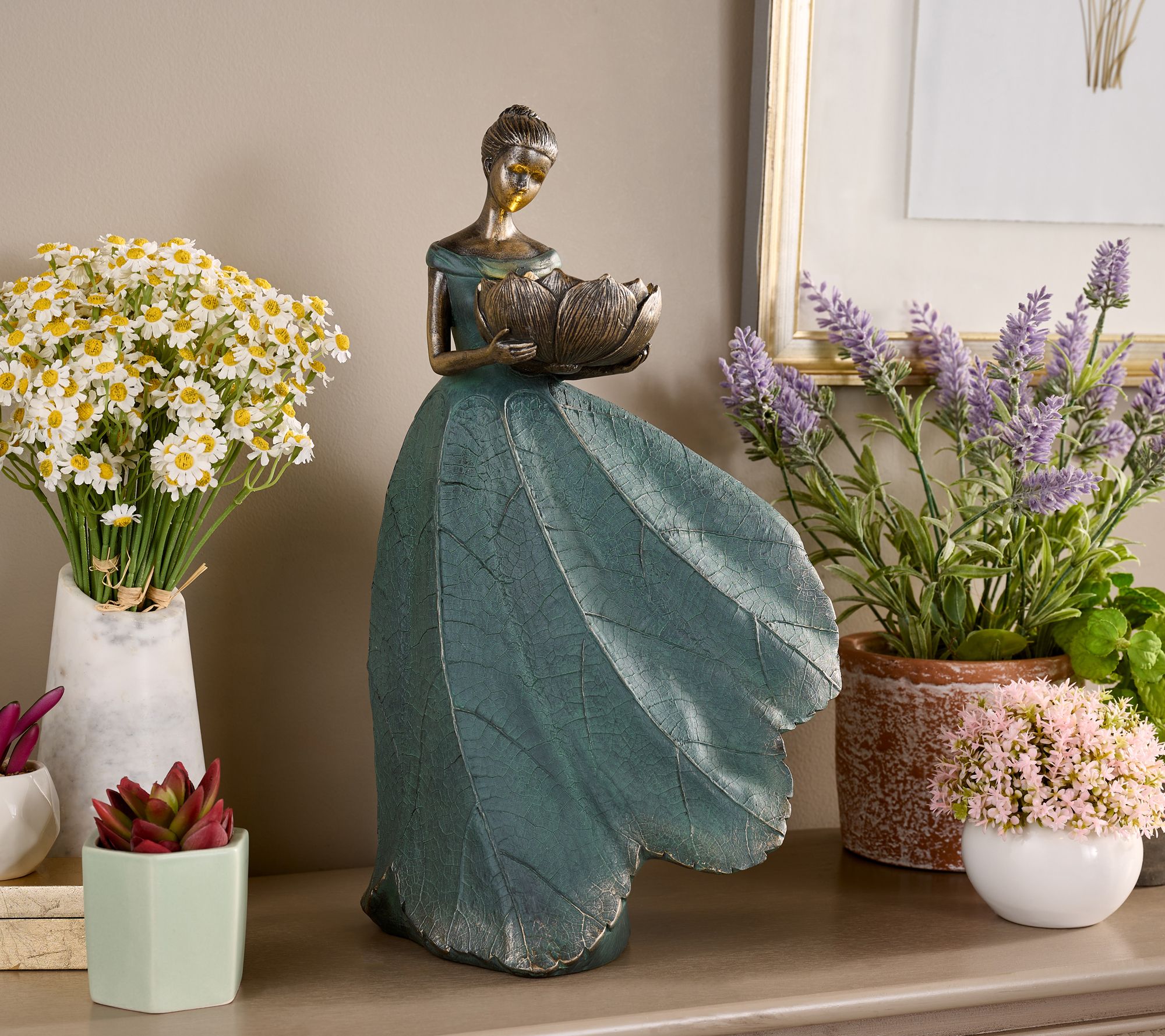 "As Is" 16" In/Outdoor Garden Maiden with Lit Bird Bath by Valerie ...