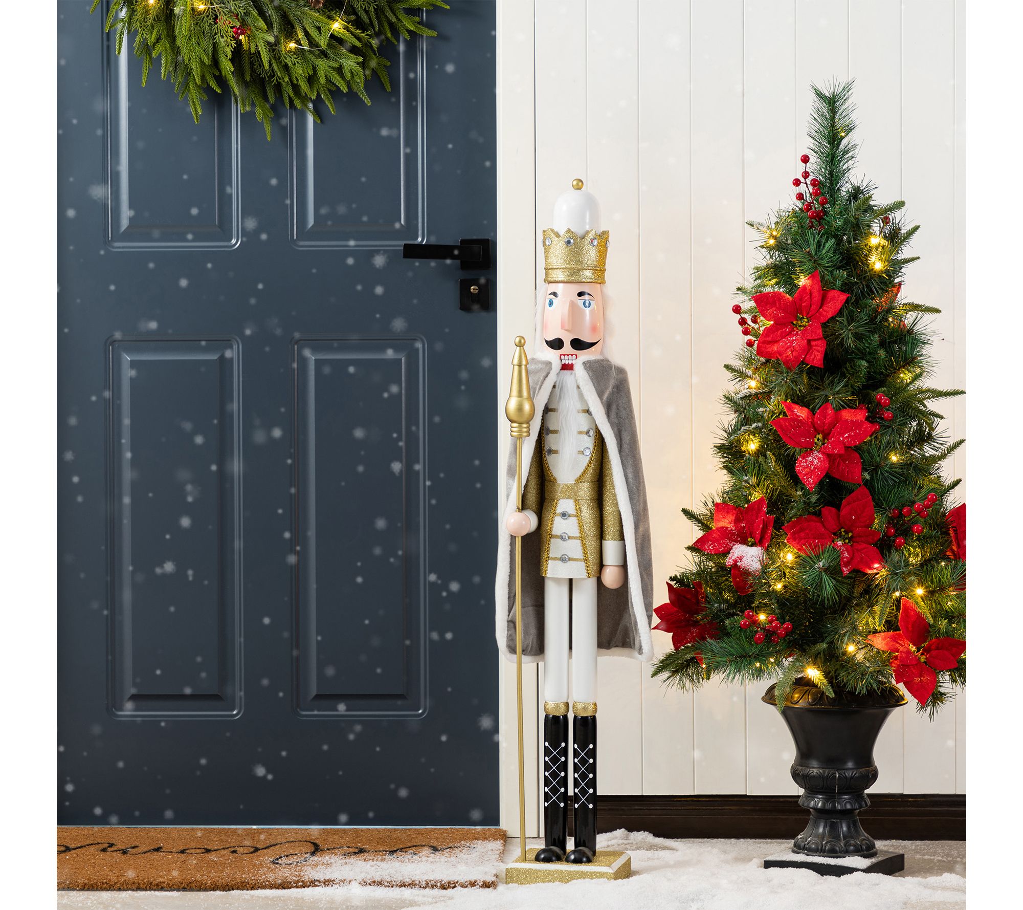 Glitzhome 42"H Wooden Christmas Silver DressedKing Nutcracker