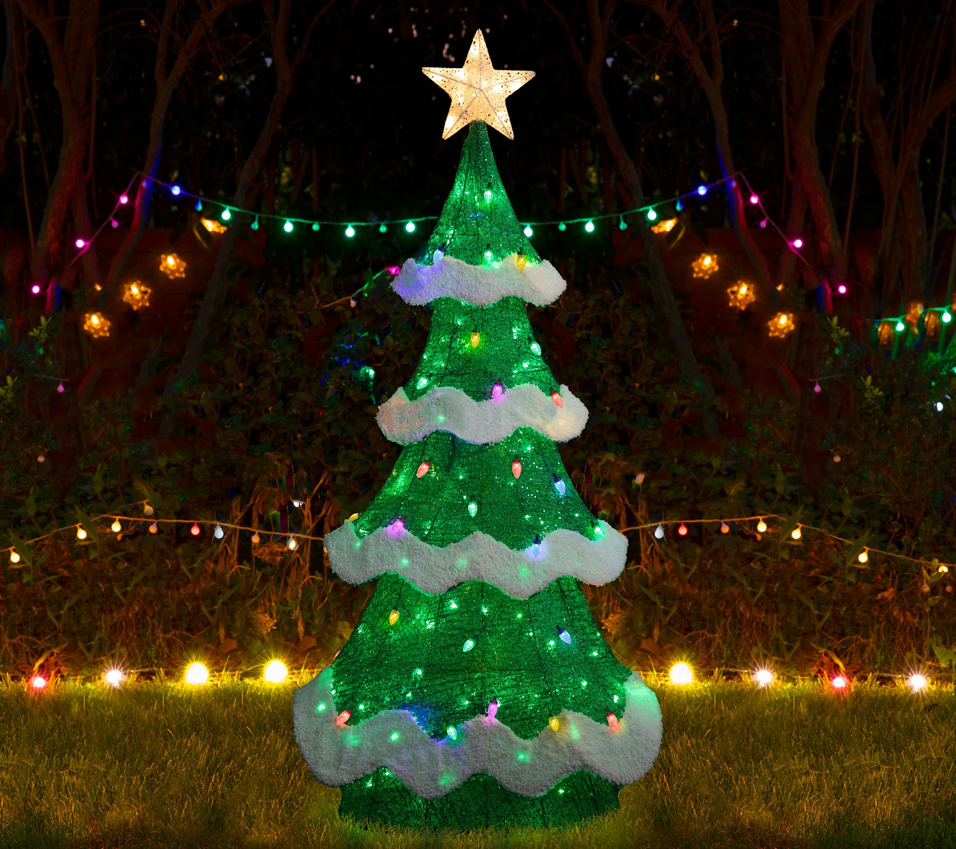 Glitzhome 74"H LED Lighted Outdoor 3D Mesh Christmas Tree