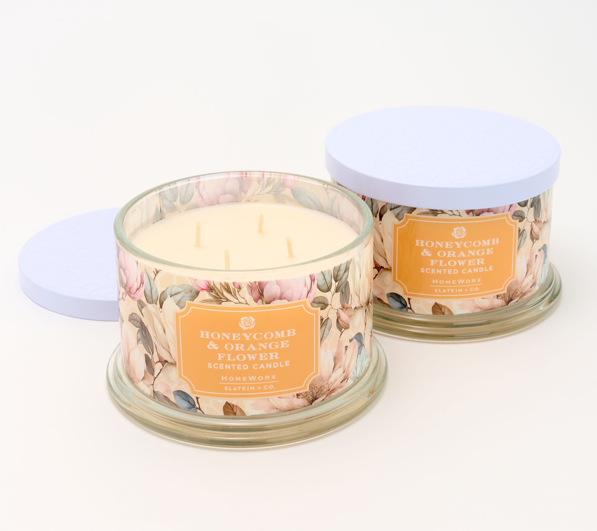 HomeWorx by Slatkin + Co. S/2 18oz Honey & Orange Flower Candles