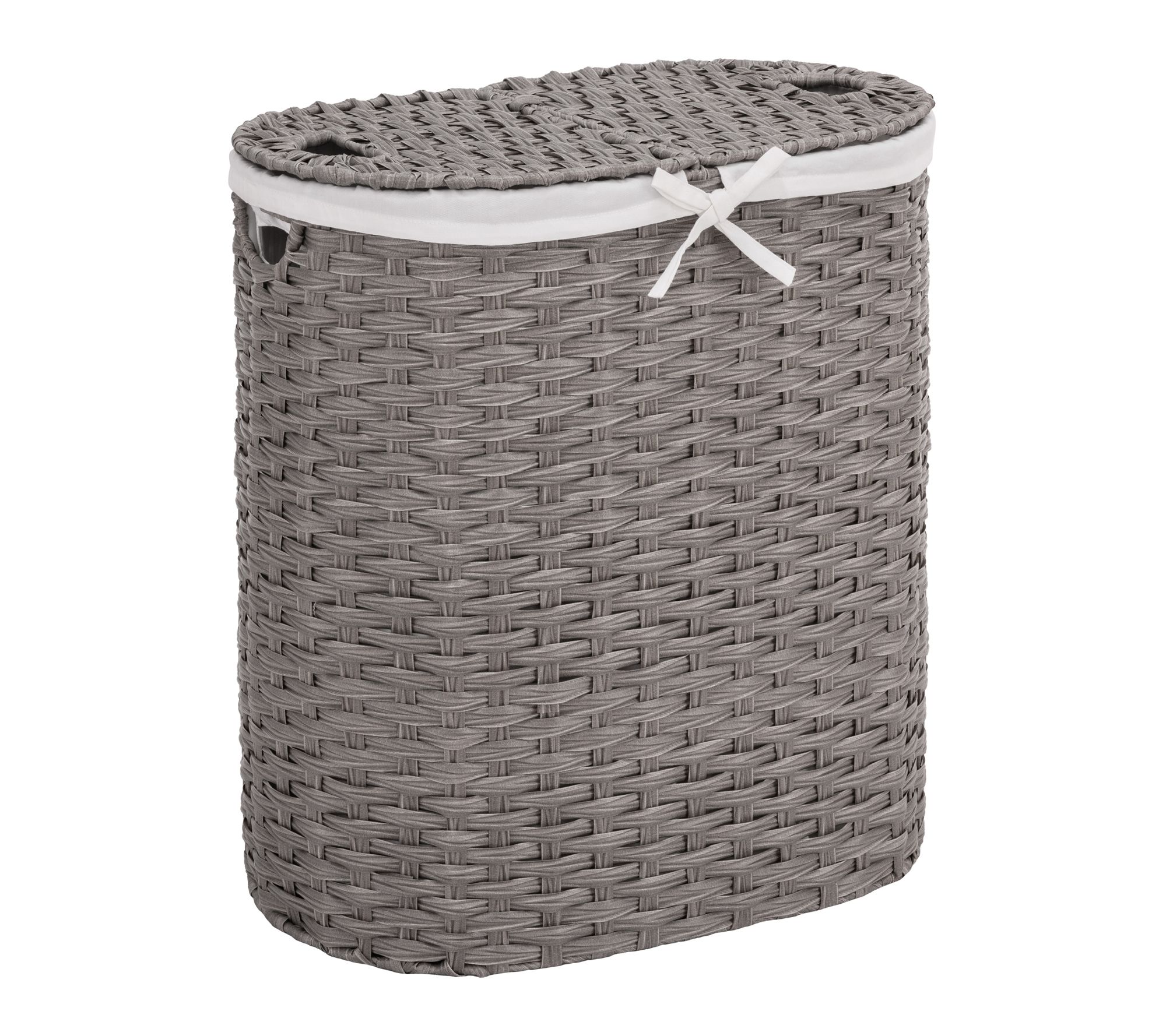 Seville Classics Handwoven Oval Double Laundry Hamper, Gray