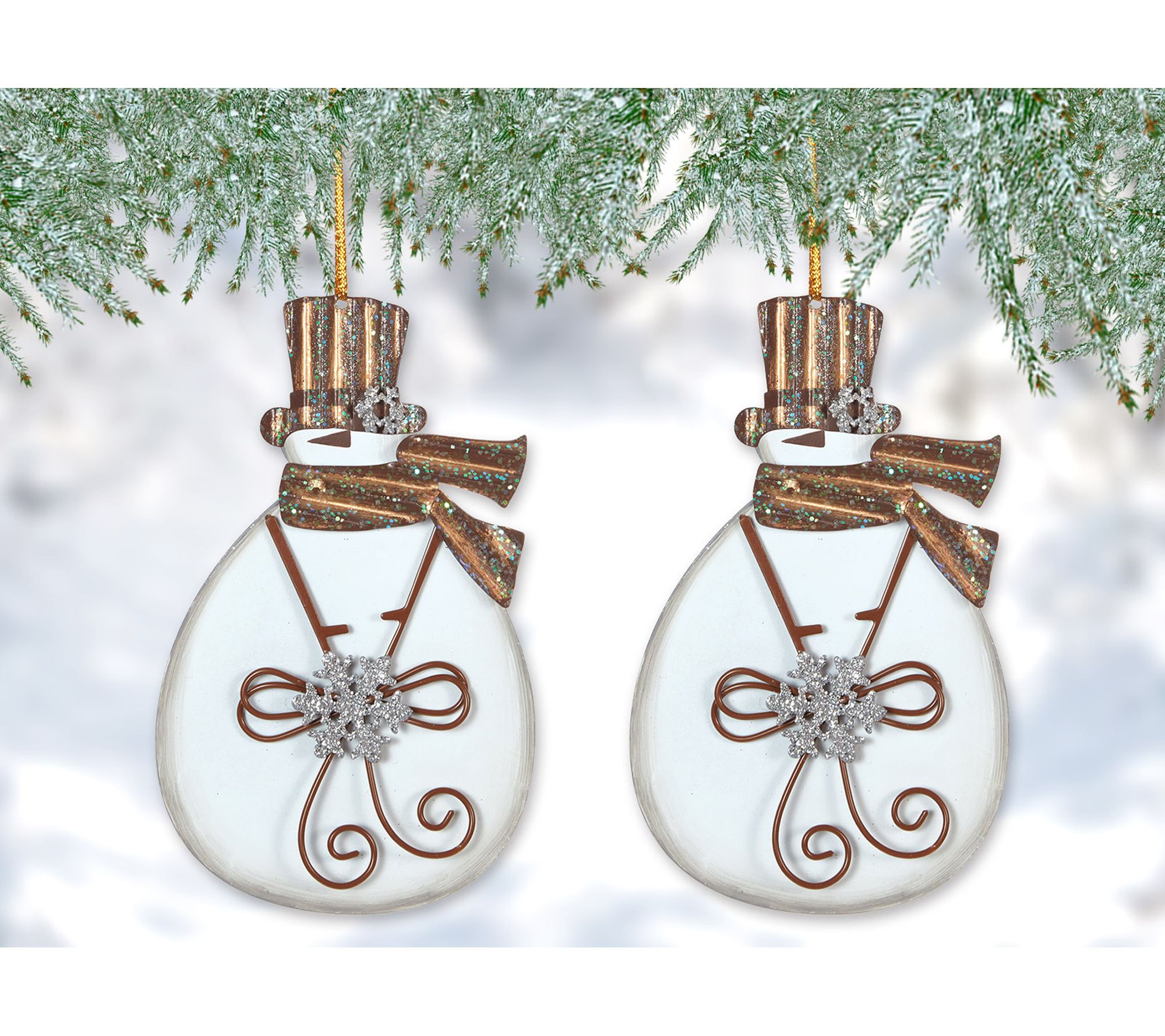Sunset Vista Designs Glitter Gold Snowman Ornam ent Set of 2