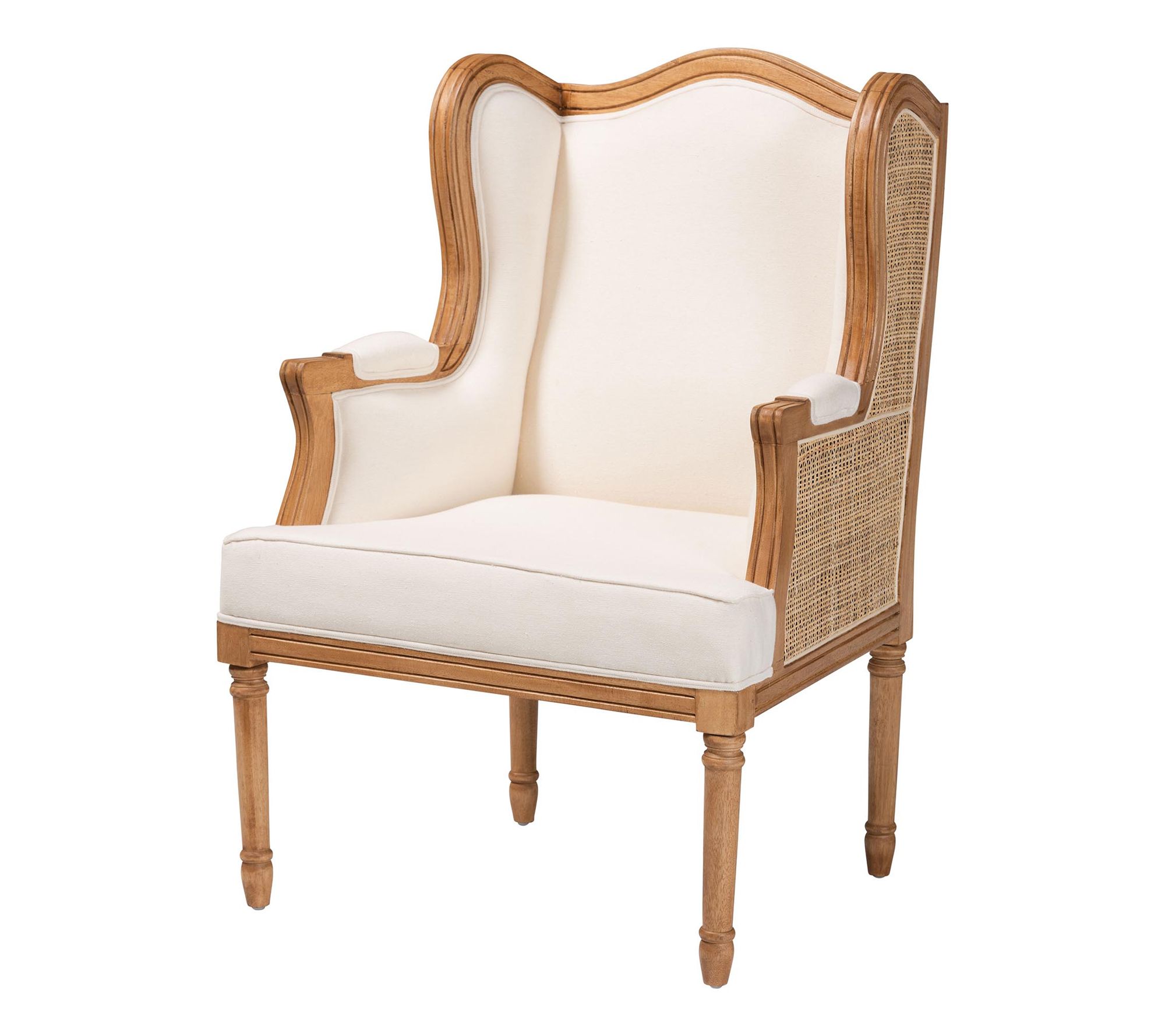 bali & pari Rachana Beige Fabric Armchair withatural Rattan