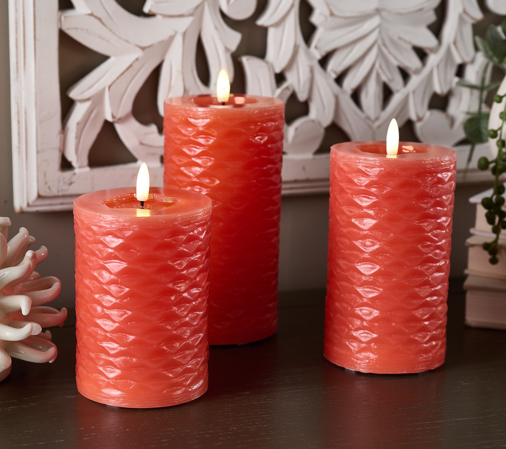 "As Is" Set of 3 Textured Wax Flameless Candles by Kim Gravel