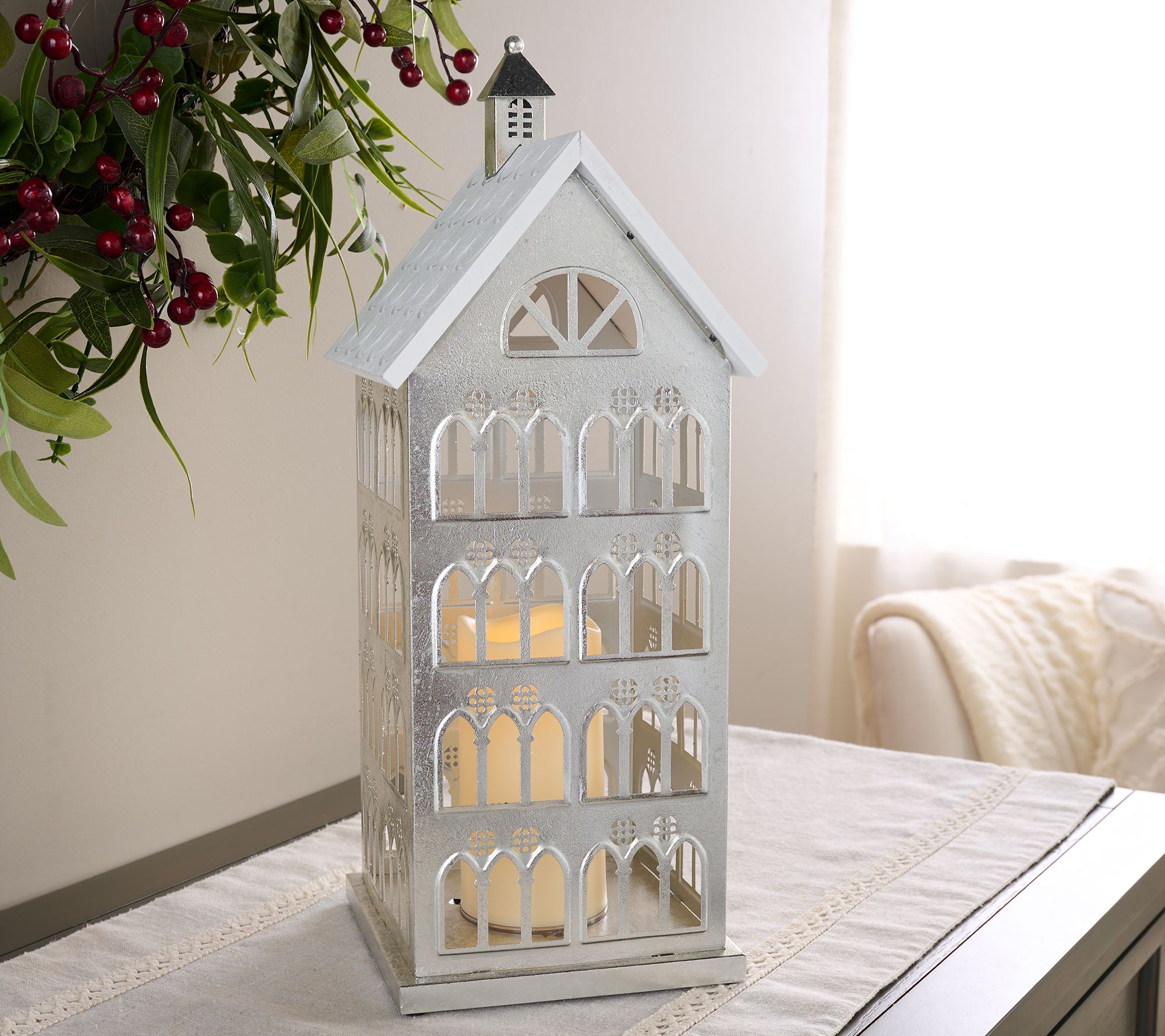 "As Is" Home Reflections Metallic Holiday House Lantern
