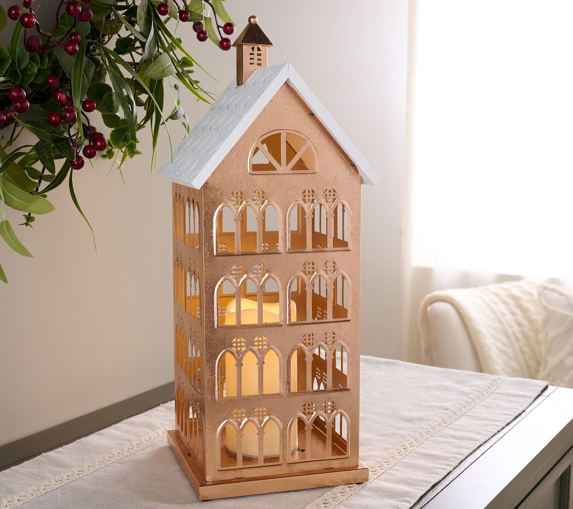 "As Is" Home Reflections Metallic Holiday House Lantern