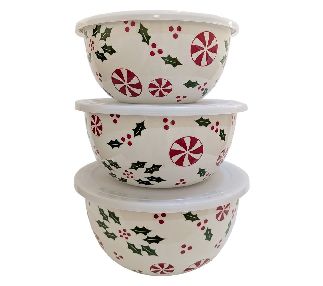 "As Is" Temp-tations Seasonal S/3 Stainless Steel Bowls with Lids